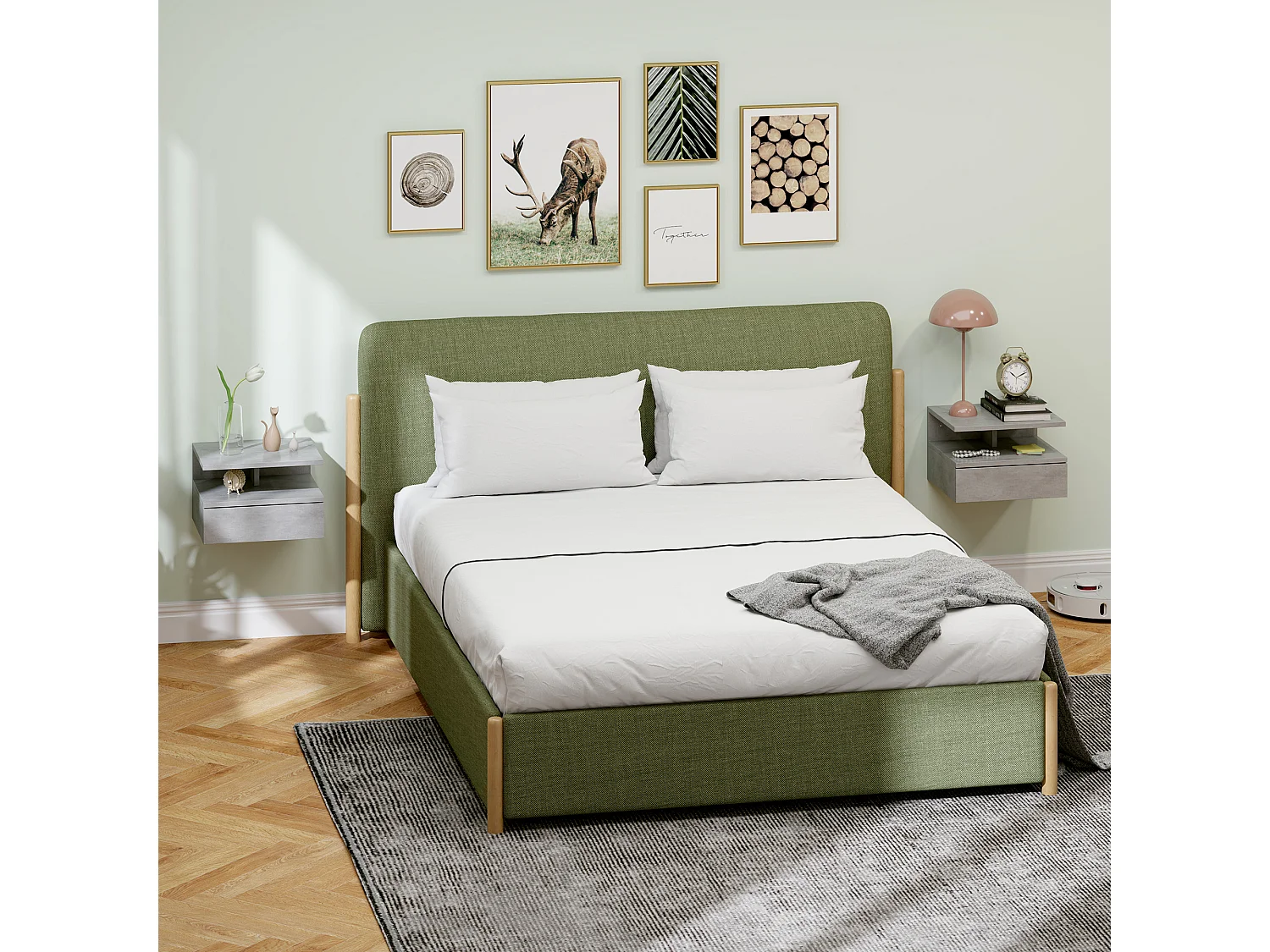 Set 2 comodini sospesi con cassetto e mensola 35x32x22.5cm grigio