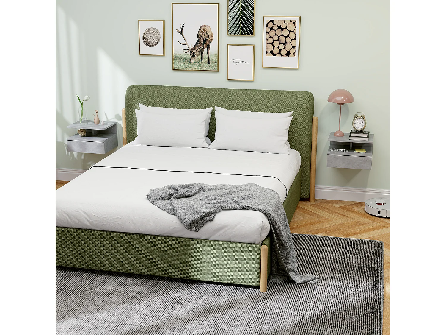 Set 2 comodini sospesi con cassetto e mensola 35x32x22.5cm grigio