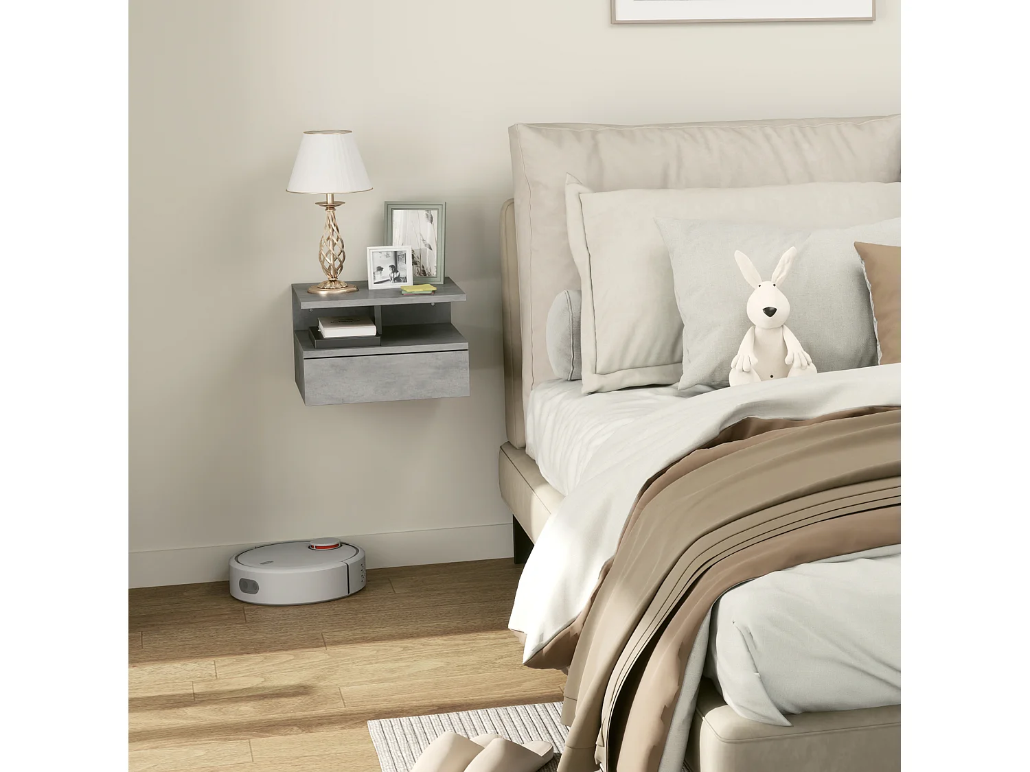 Set 2 comodini sospesi con cassetto e mensola 35x32x22.5cm grigio