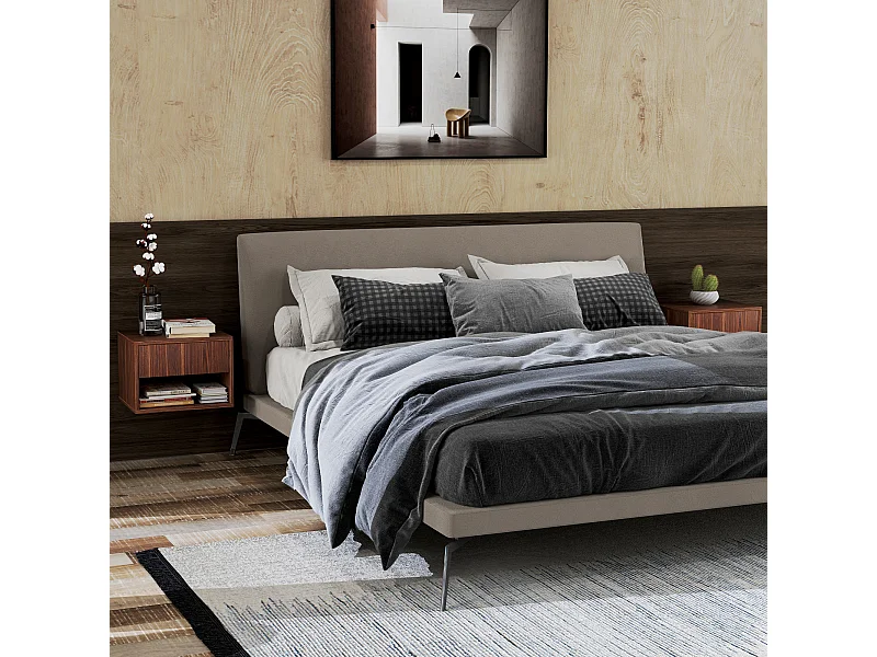 Set 2 comodini sospesi con cassetto e ripiano inferiore in mdf marrone