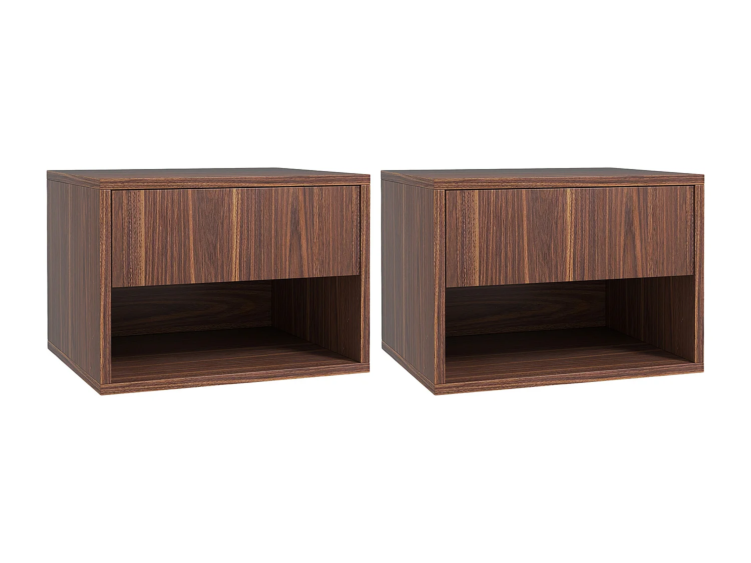 Set 2 comodini sospesi con cassetto e ripiano inferiore in mdf marrone