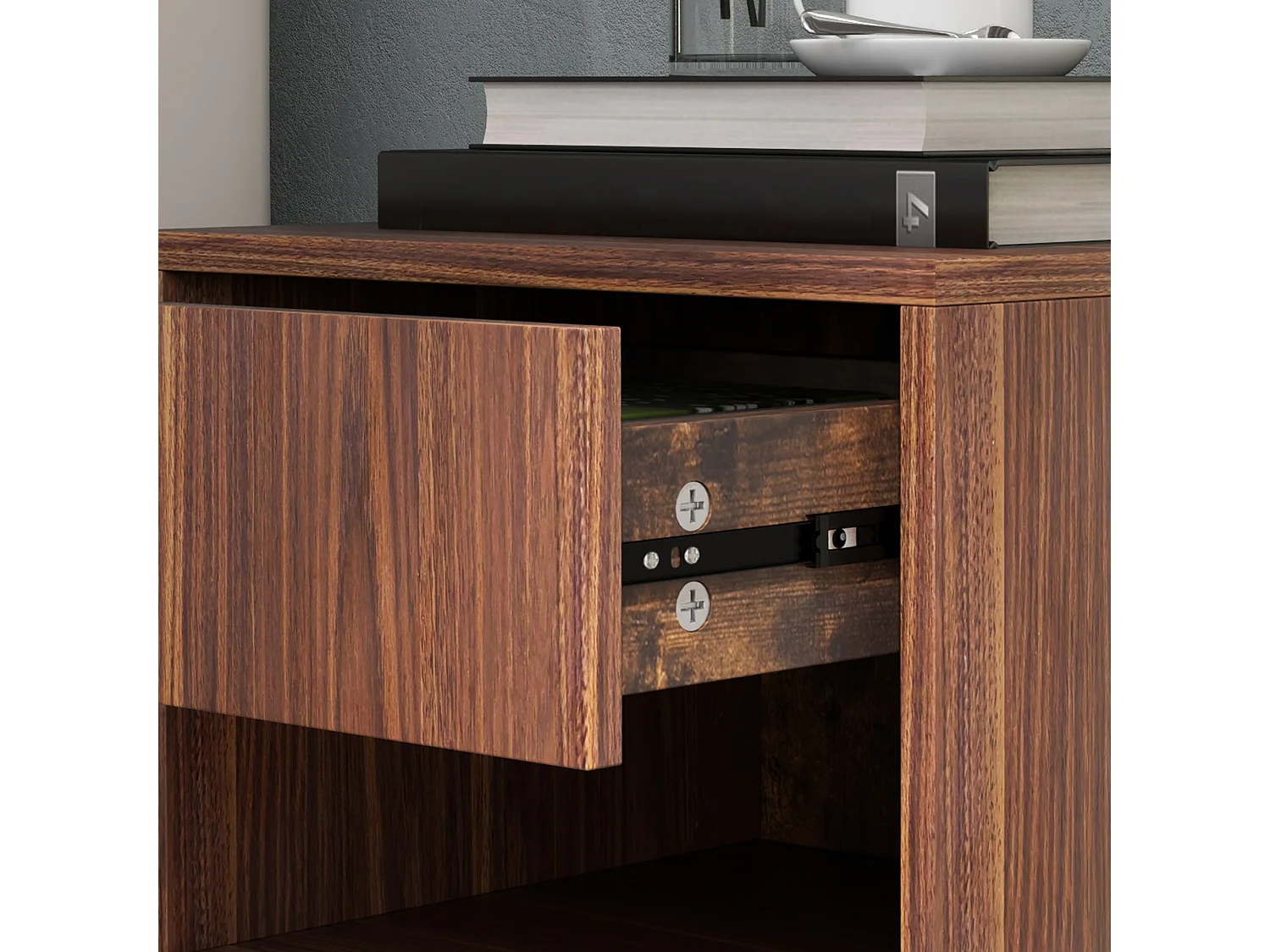 Set 2 comodini sospesi con cassetto e ripiano inferiore in mdf marrone