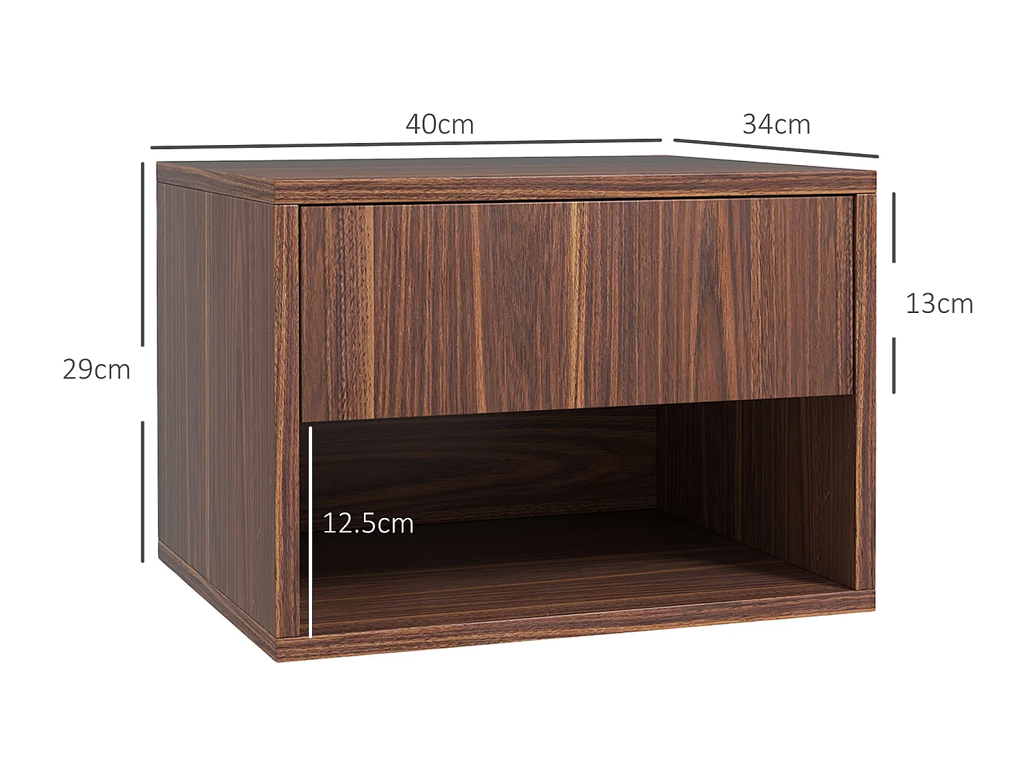 Set 2 comodini sospesi con cassetto e ripiano inferiore in mdf marrone