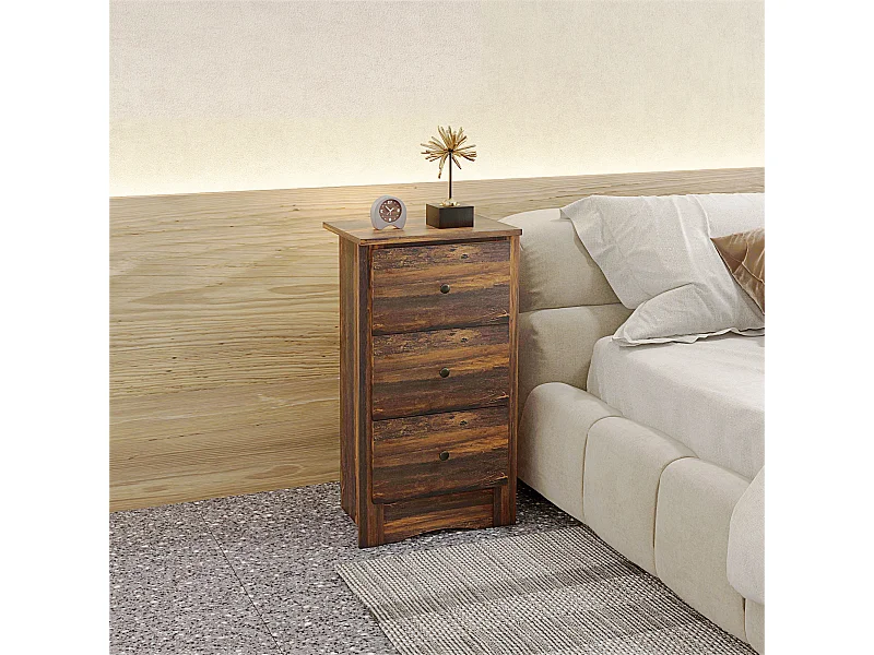 Comodino con 3 cassetti in stile rustico 40x30x74 cm marrone