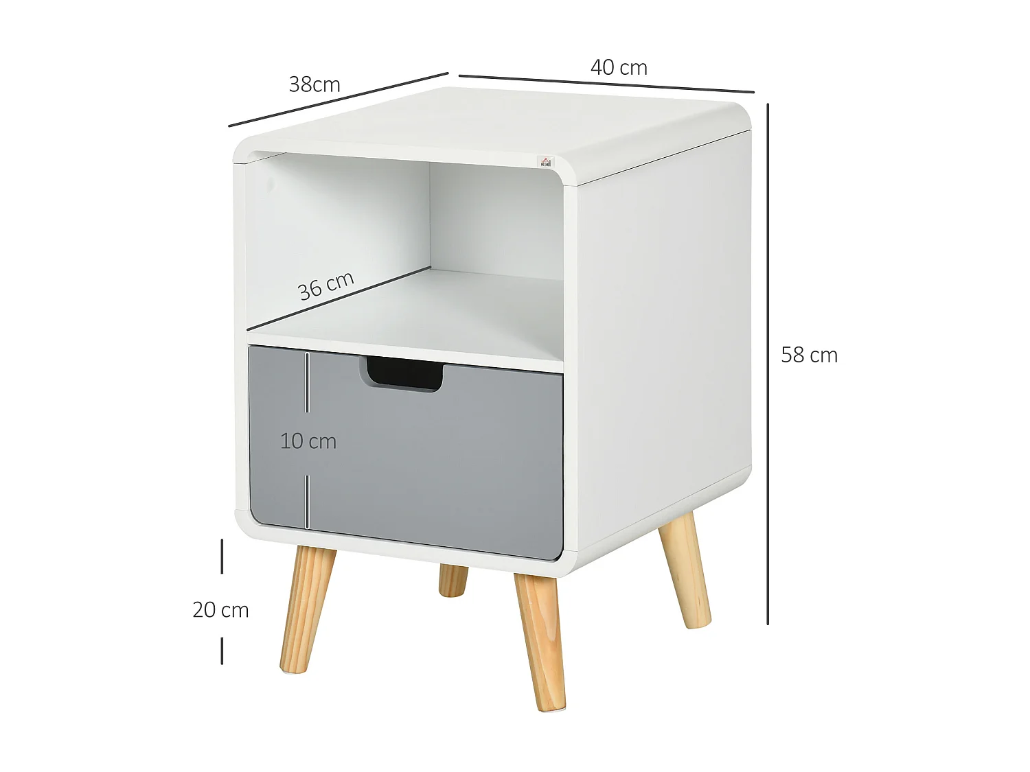 Comodino con cassetto in mdf e legno di pino in stile nordico