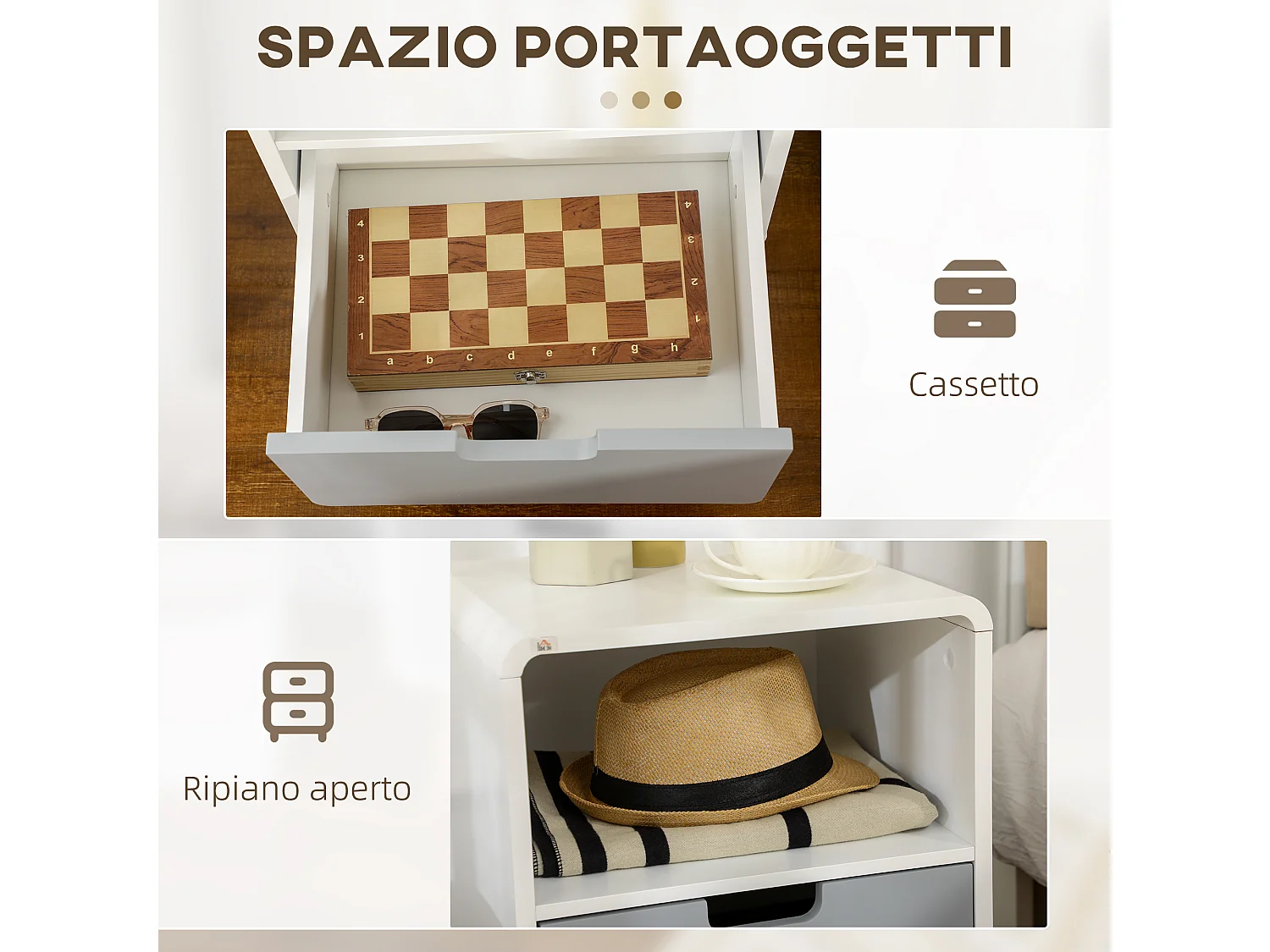 Comodino con cassetto in mdf e legno di pino in stile nordico