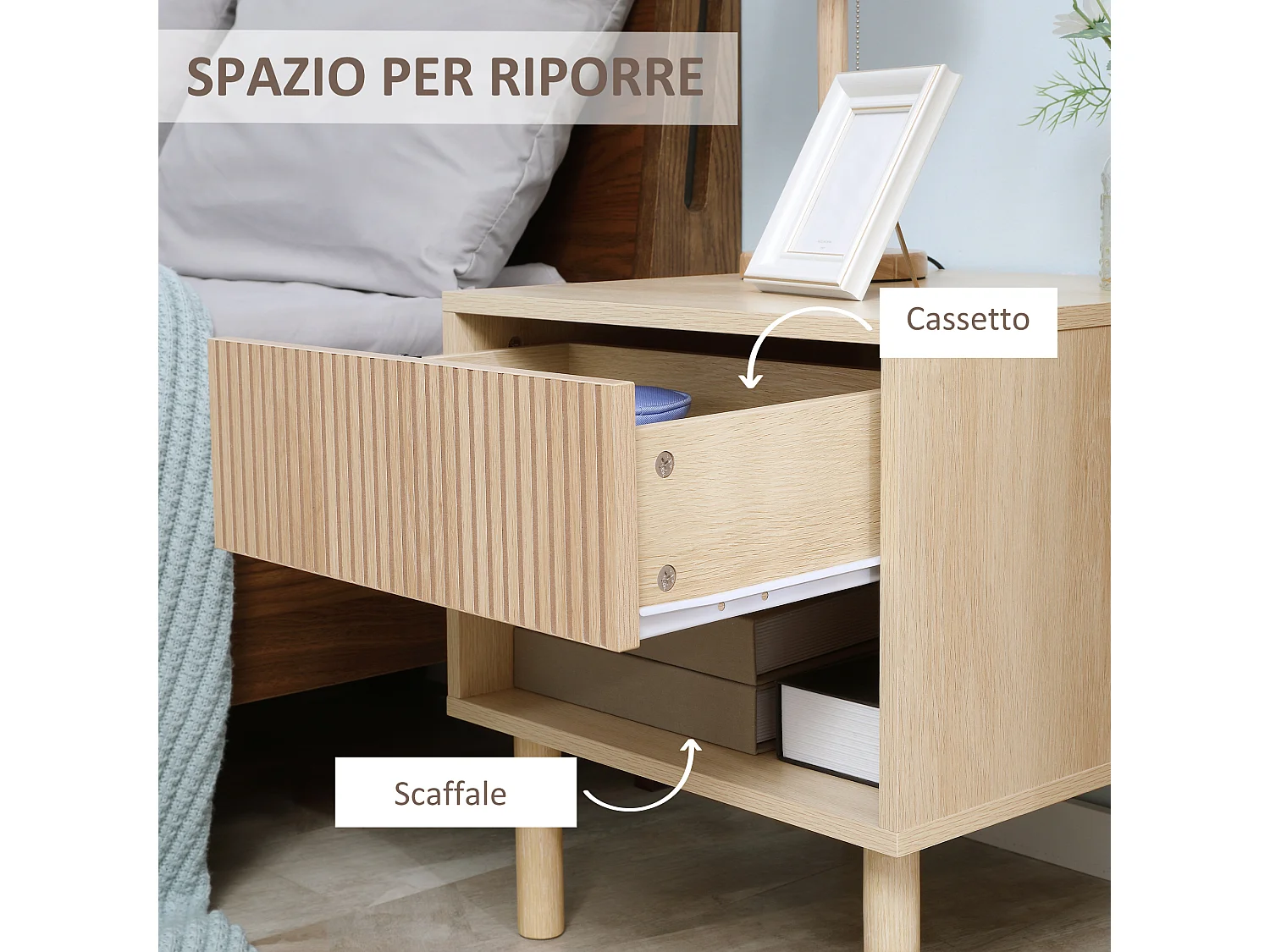 Comodino con cassetto e ripiano aperto in truciolato 47x47x50cm