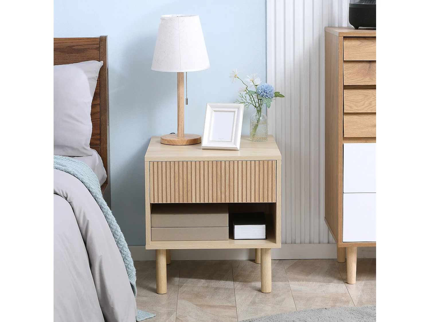 Comodino con cassetto e ripiano aperto in truciolato 47x47x50cm