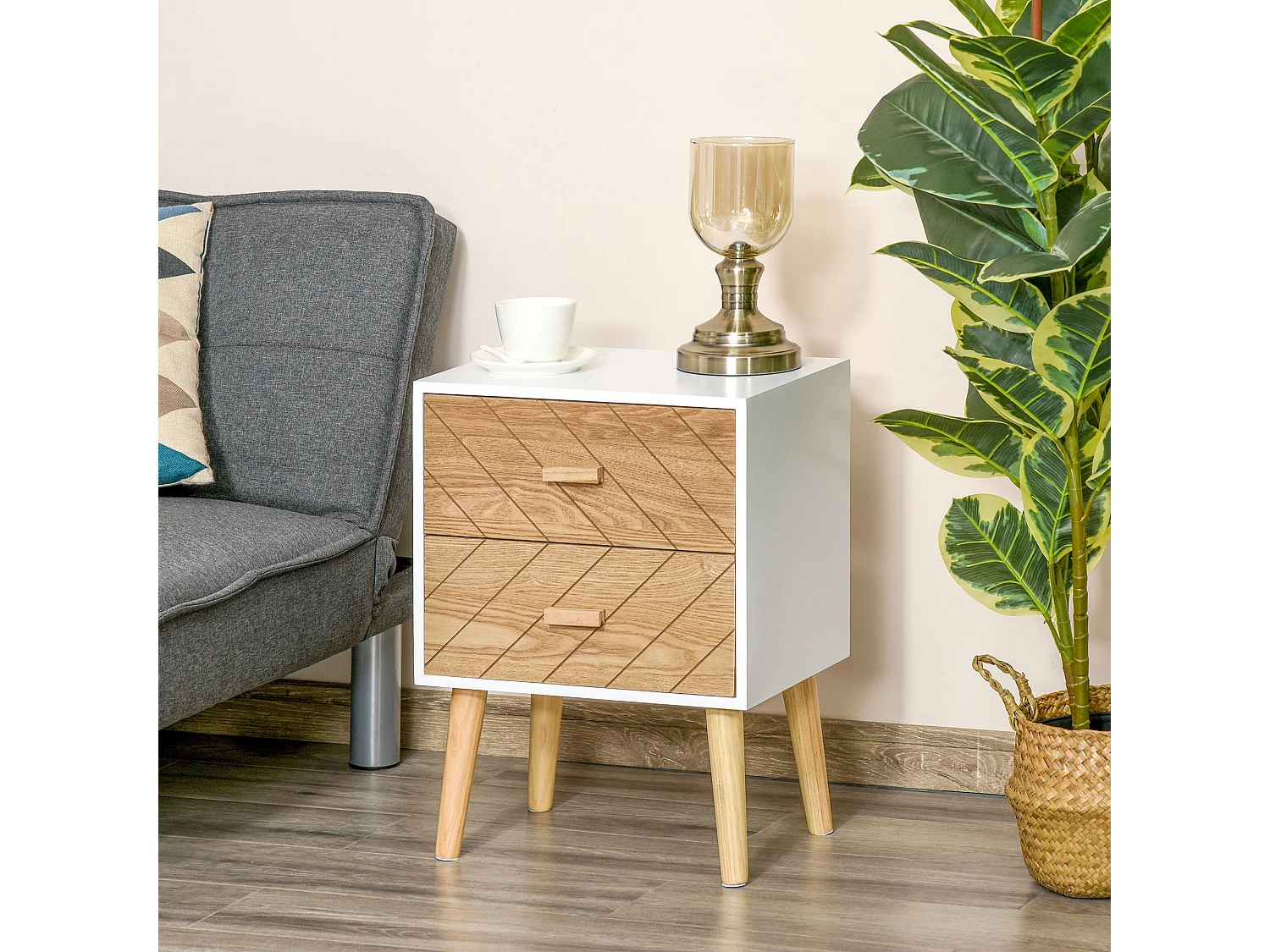 Comodino camera da letto design moderno, legno, 40x30x55.5 cm