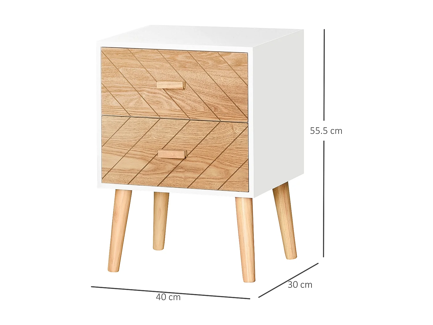 Comodino camera da letto design moderno, legno, 40x30x55.5 cm