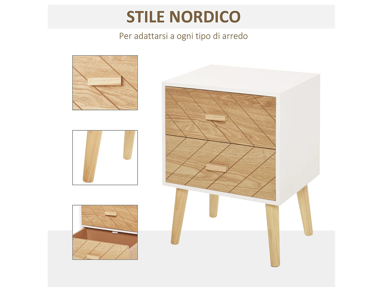 Comodino camera da letto design moderno, legno, 40x30x55.5 cm