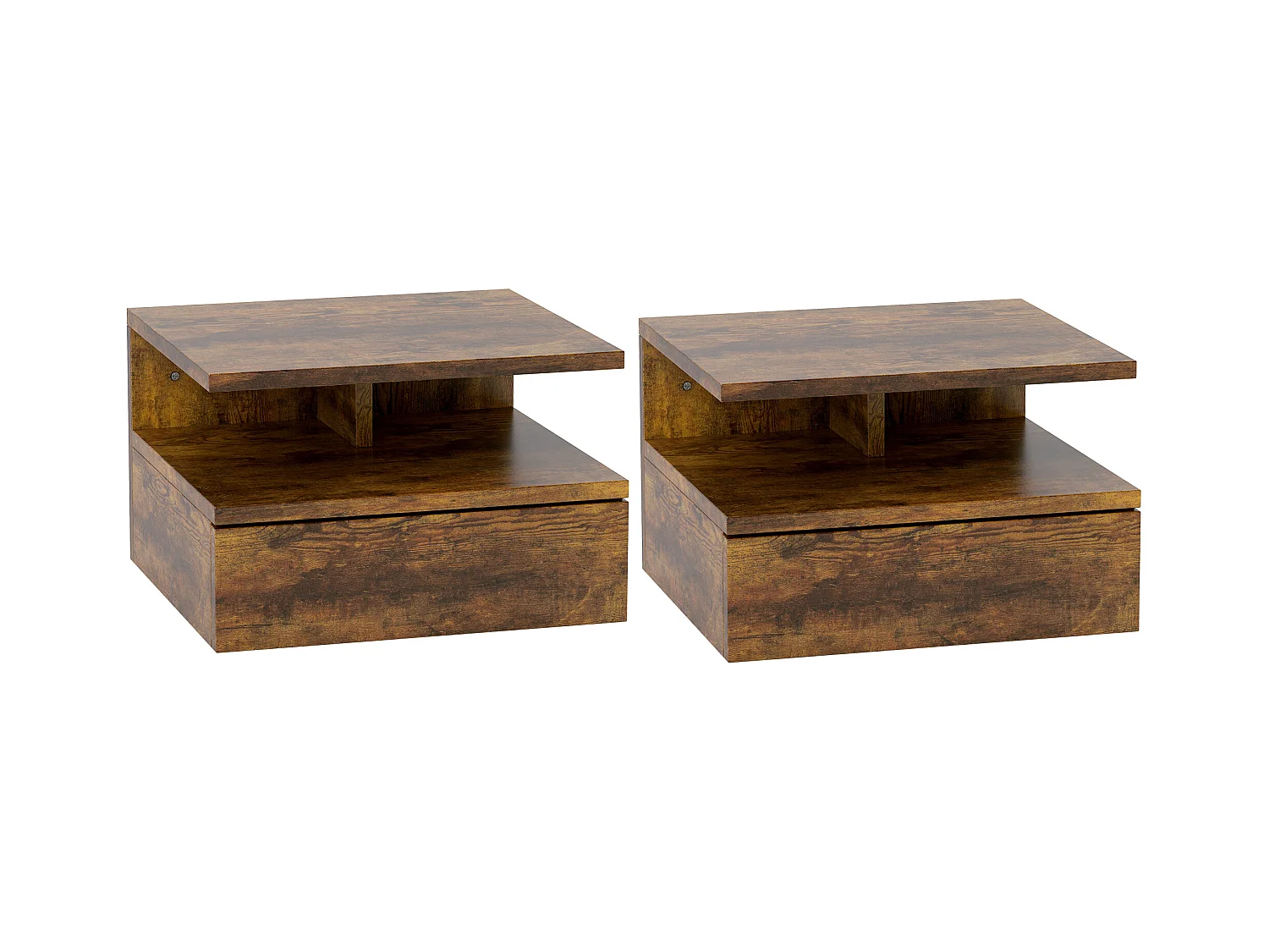 Set 2 comodini sospesi con cassetto e mensola 35x32x22.5cm marrone