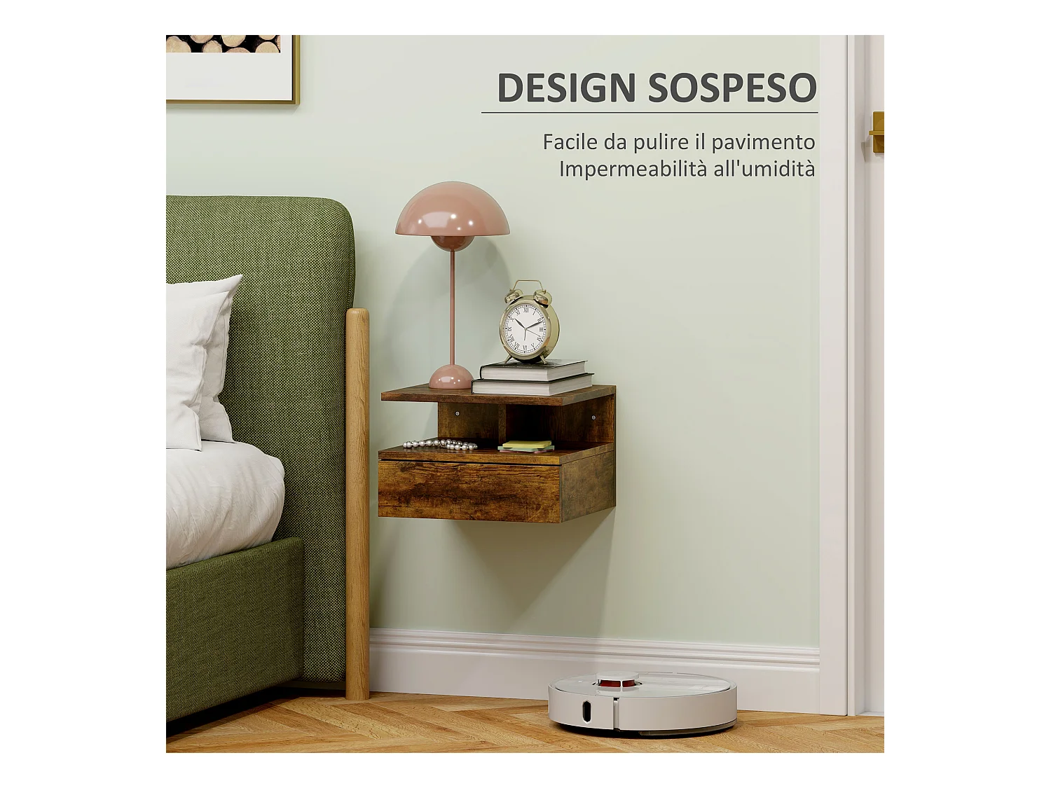 Set 2 comodini sospesi con cassetto e mensola 35x32x22.5cm marrone