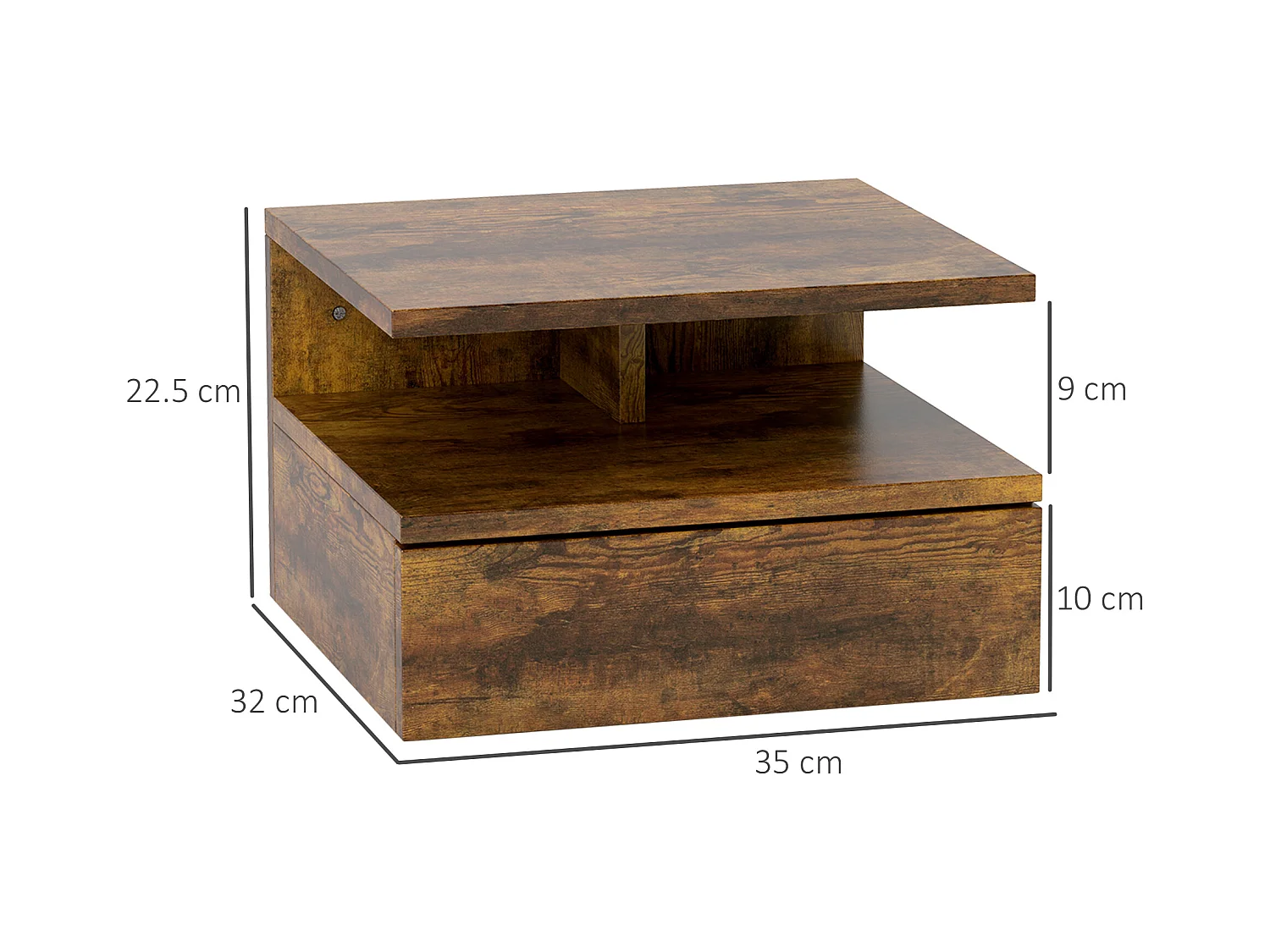 Set 2 comodini sospesi con cassetto e mensola 35x32x22.5cm marrone