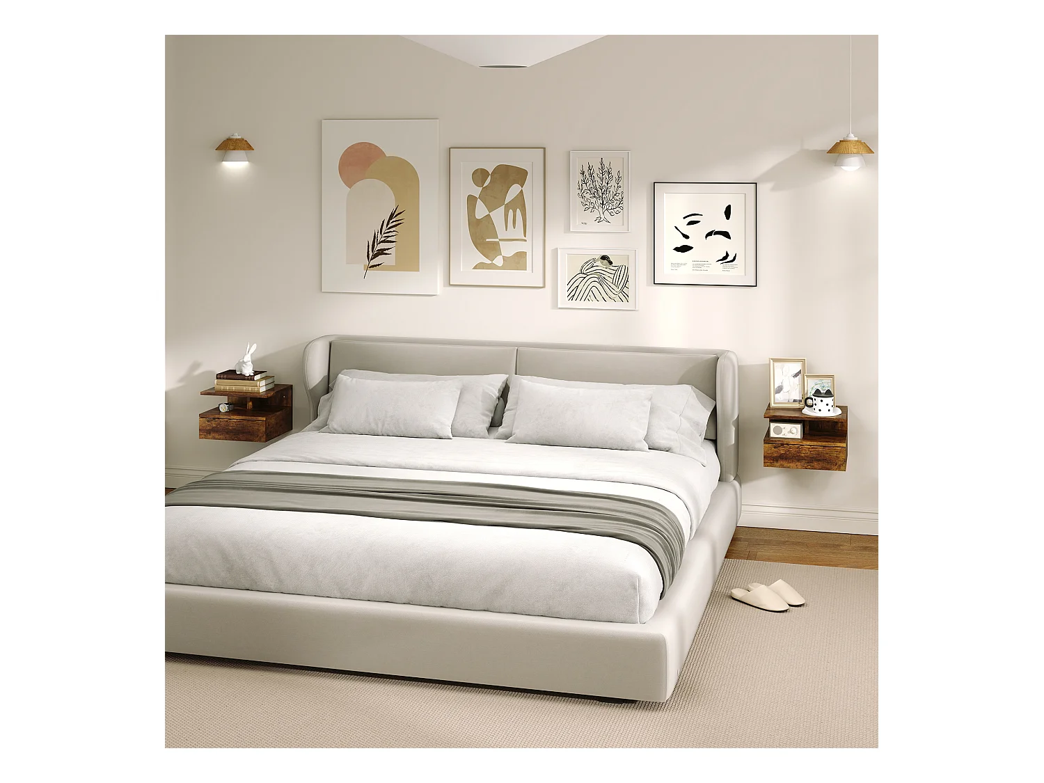 Set 2 comodini sospesi con cassetto e mensola 35x32x22.5cm marrone