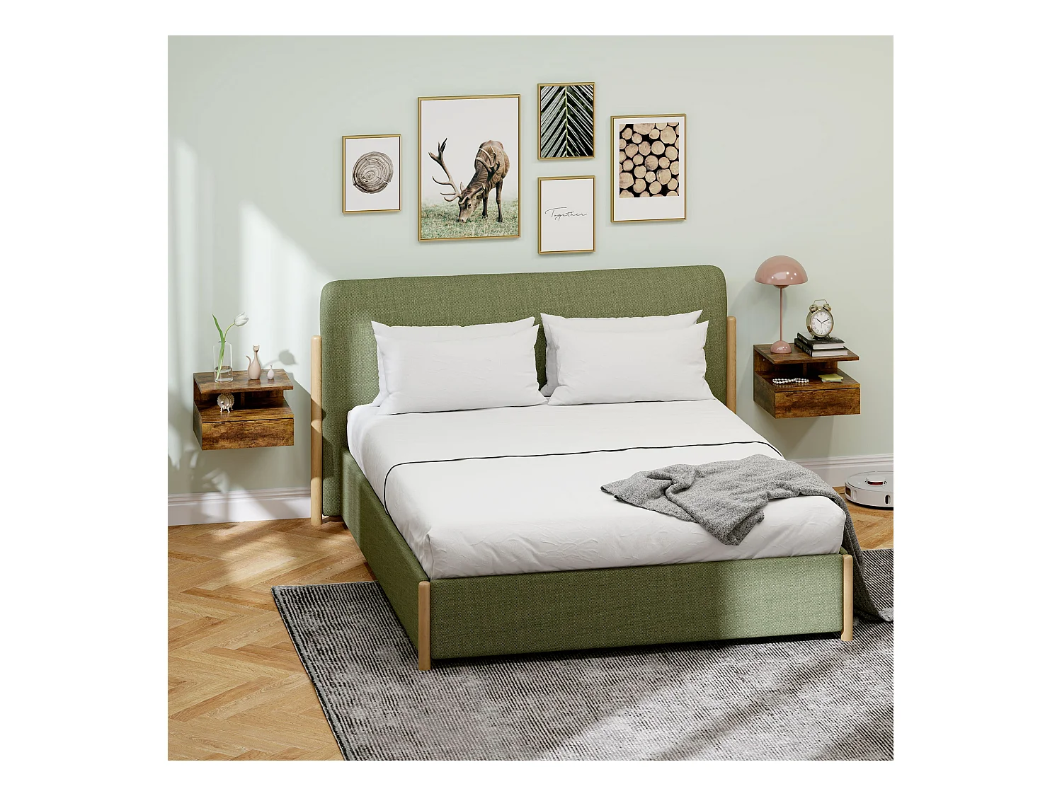 Set 2 comodini sospesi con cassetto e mensola 35x32x22.5cm marrone