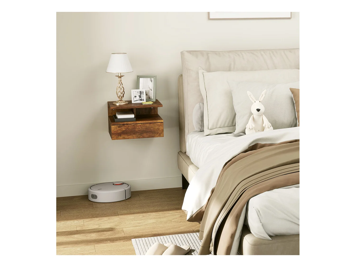 Set 2 comodini sospesi con cassetto e mensola 35x32x22.5cm marrone