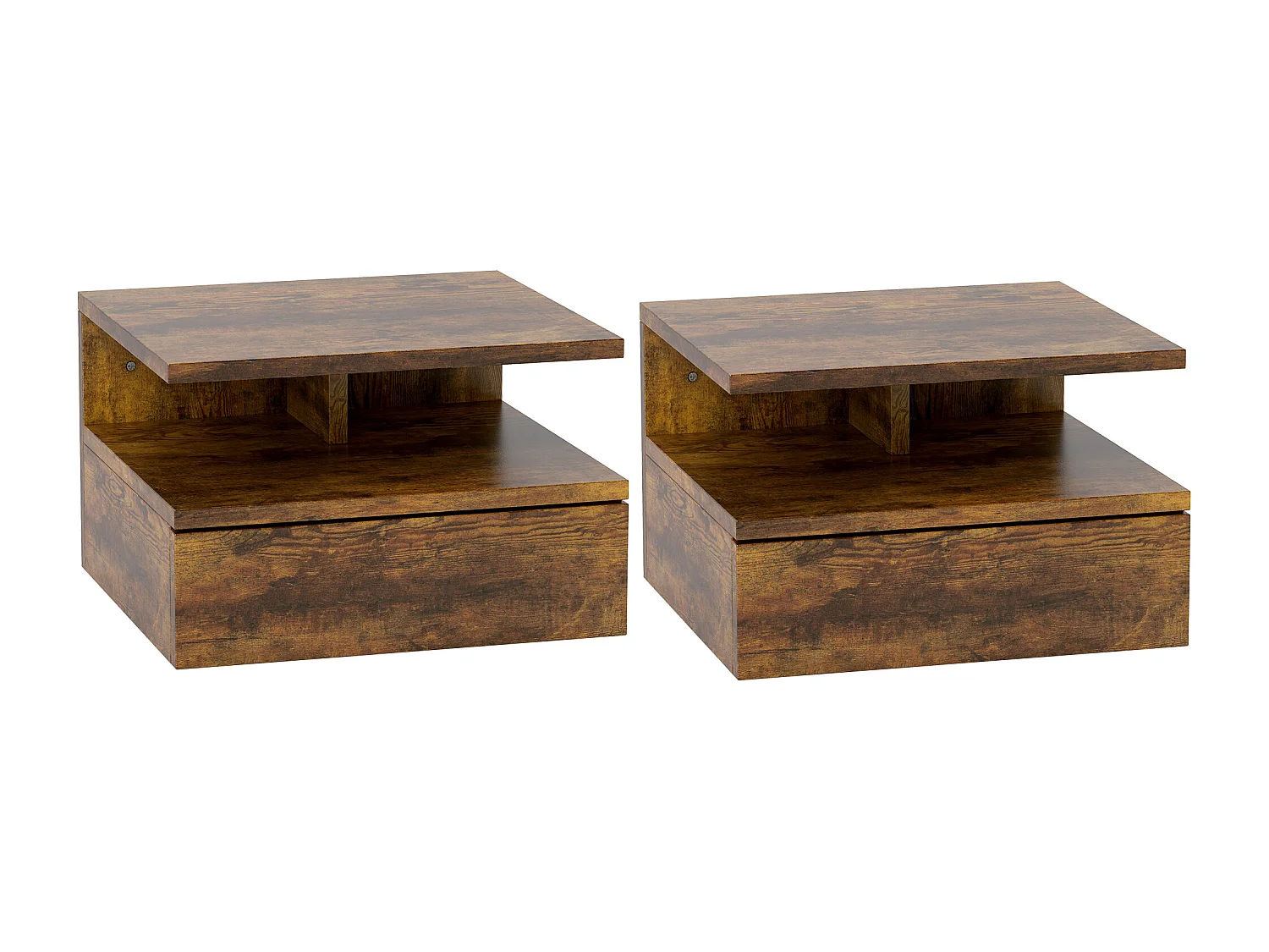 Set 2 comodini sospesi con cassetto e mensola 35x32x22.5cm marrone