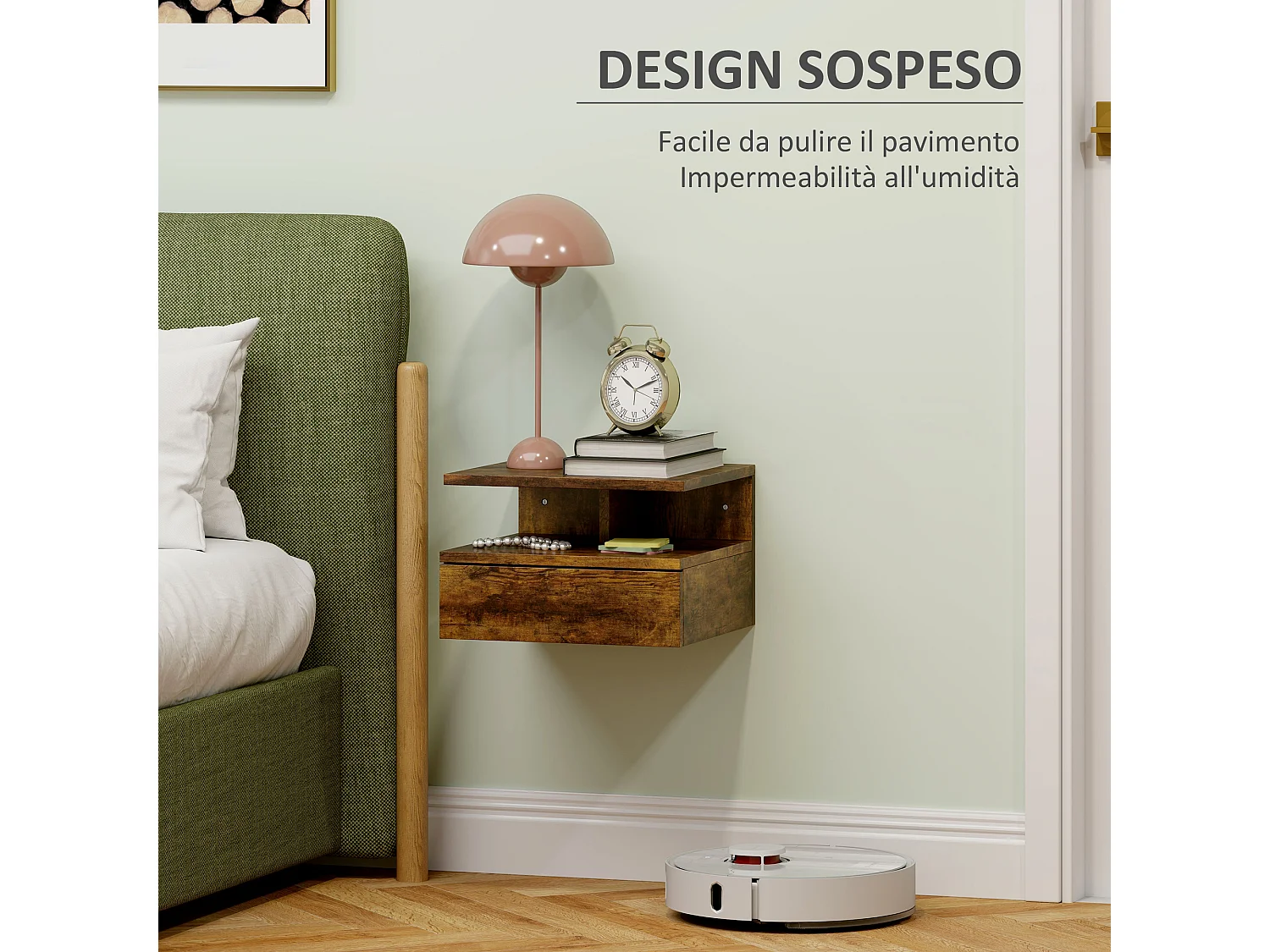 Set 2 comodini sospesi con cassetto e mensola 35x32x22.5cm marrone