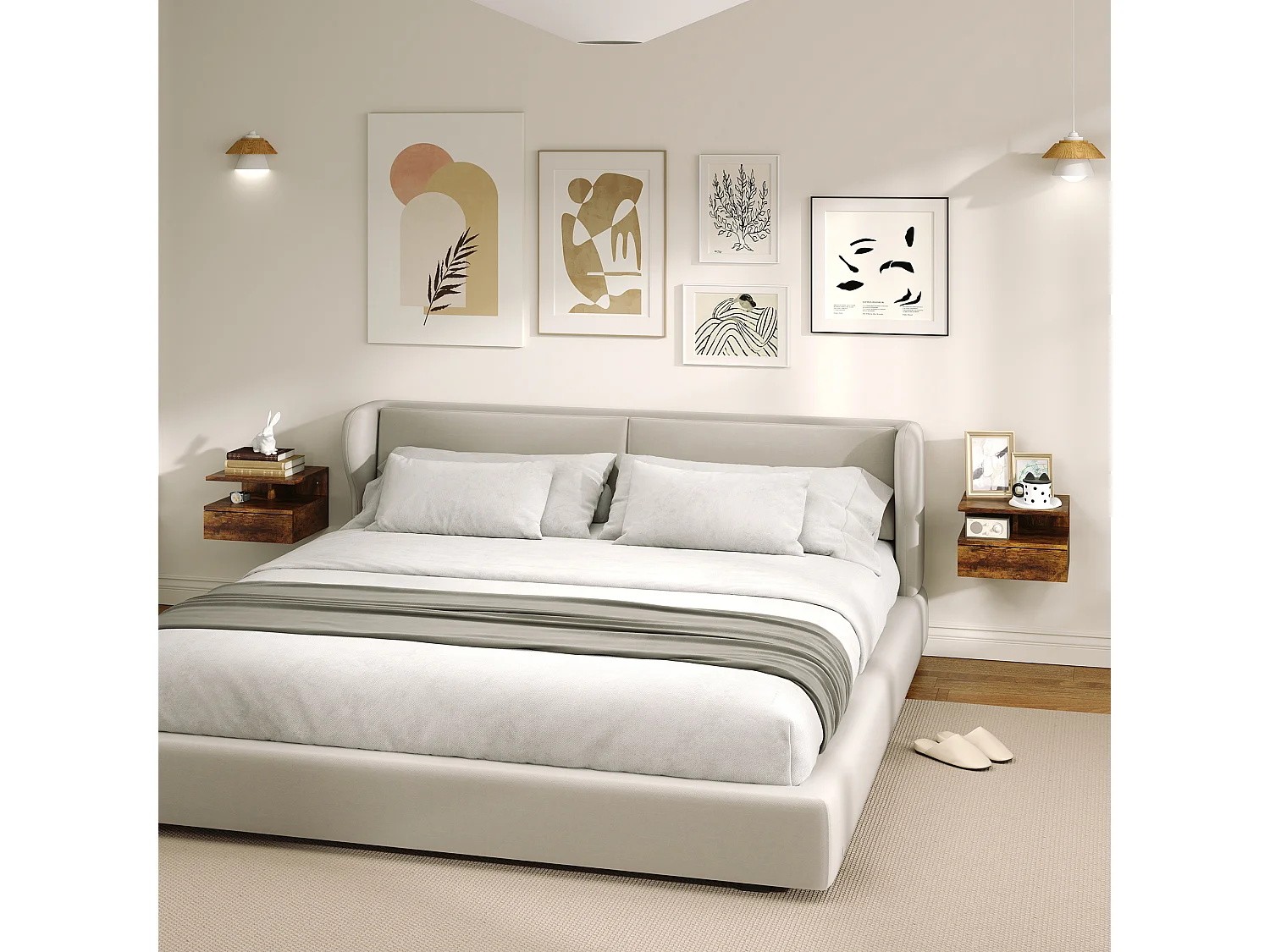 Set 2 comodini sospesi con cassetto e mensola 35x32x22.5cm marrone