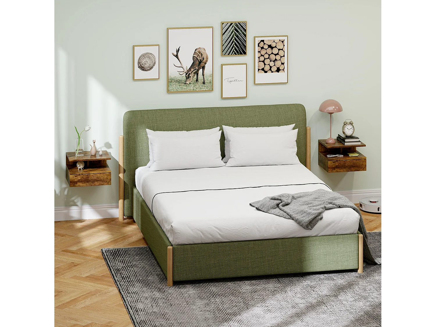 Set 2 comodini sospesi con cassetto e mensola 35x32x22.5cm marrone