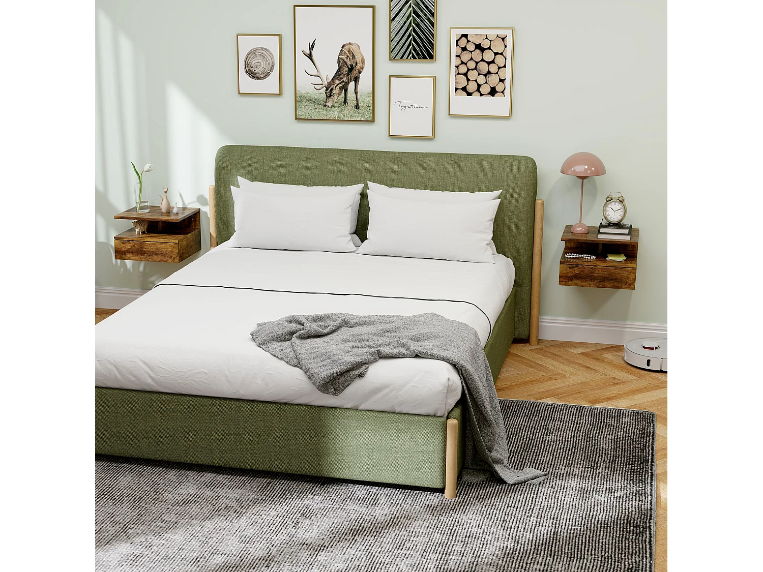 Set 2 comodini sospesi con cassetto e mensola 35x32x22.5cm marrone