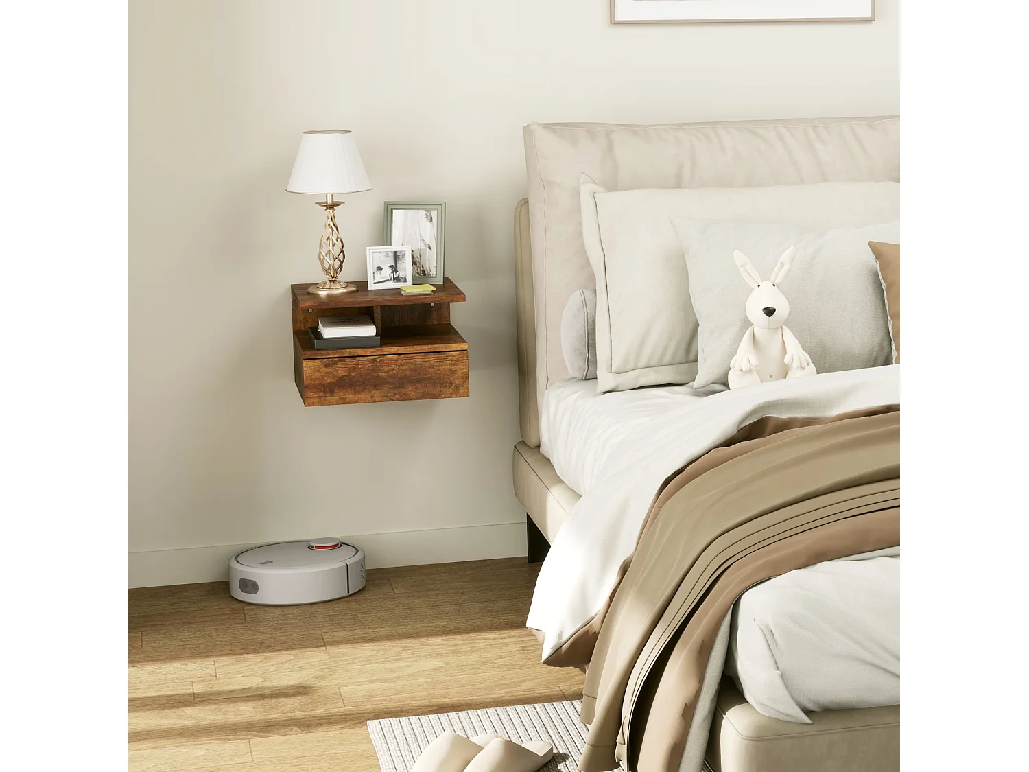 Set 2 comodini sospesi con cassetto e mensola 35x32x22.5cm marrone