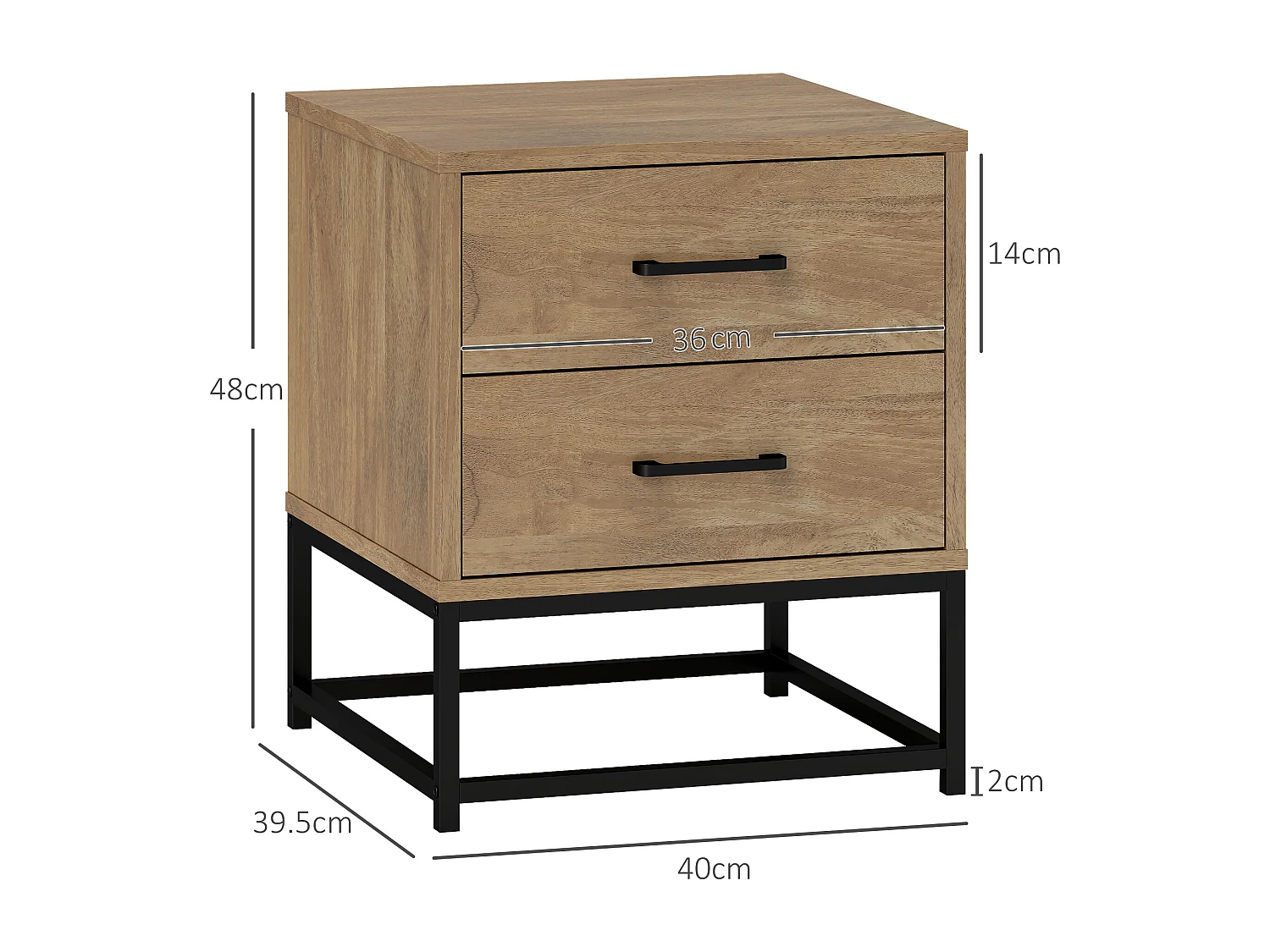 Set 2 comodini con 2 cassetti in stile industriale colore legno