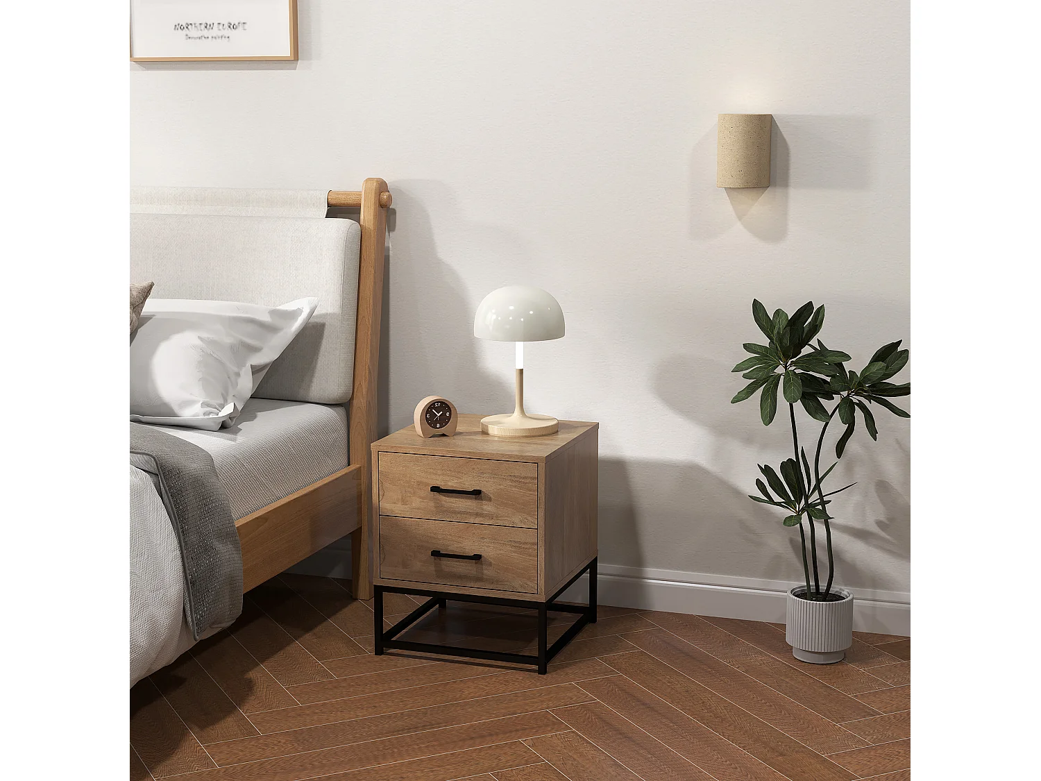 Set 2 comodini con 2 cassetti in stile industriale colore legno