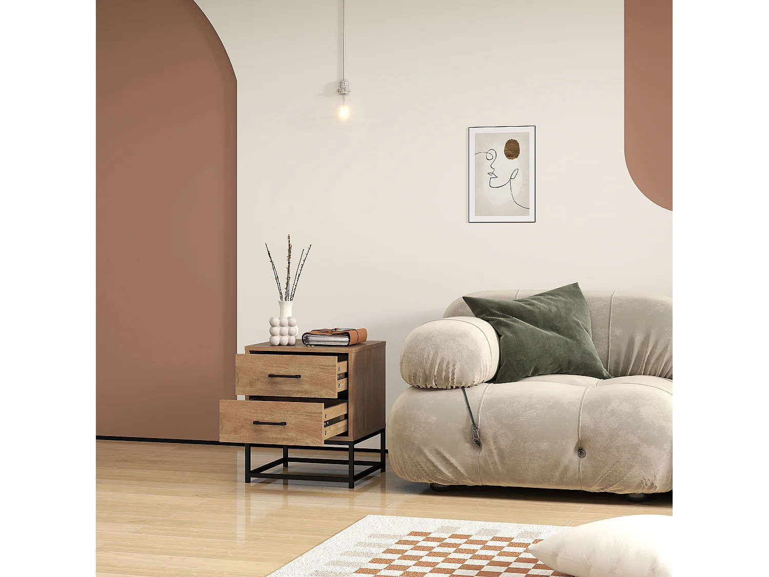 Set 2 comodini con 2 cassetti in stile industriale colore legno