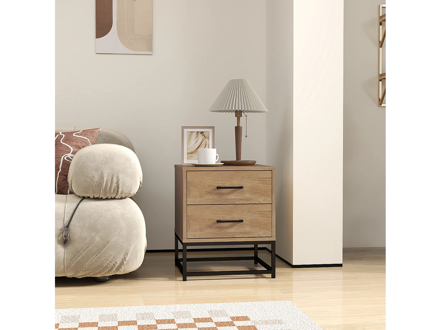 Set 2 comodini con 2 cassetti in stile industriale colore legno