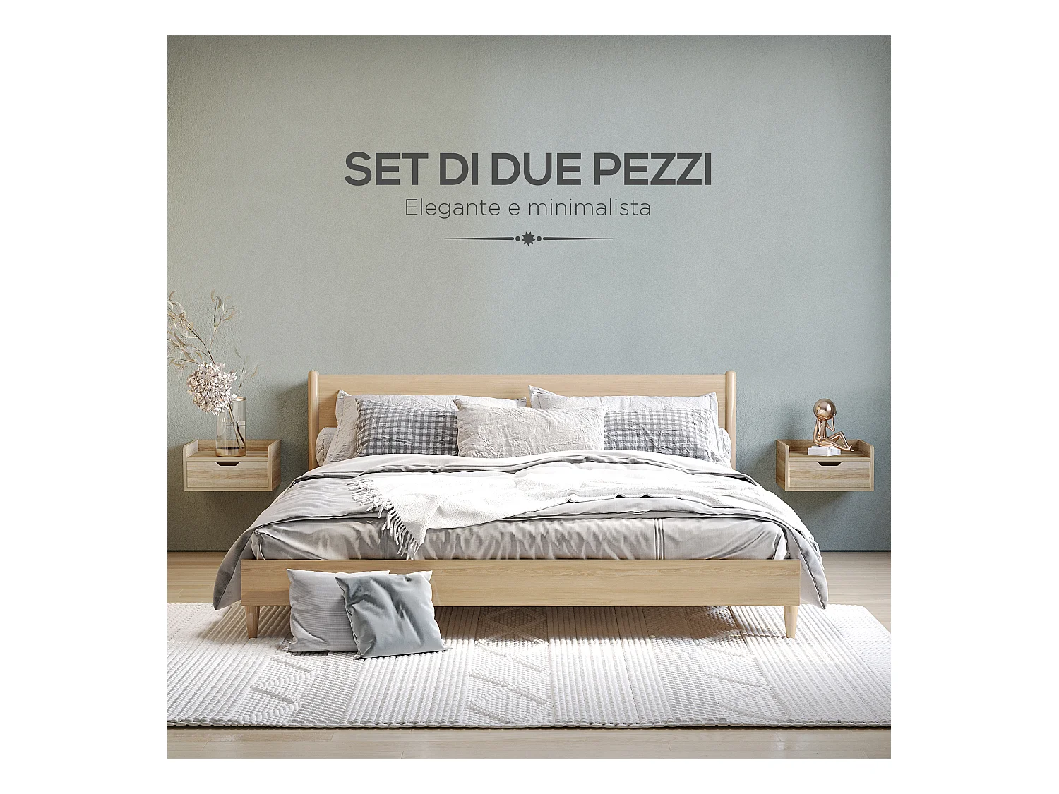 Comodini sospesi design a parete set 2 pezzi in truciolato