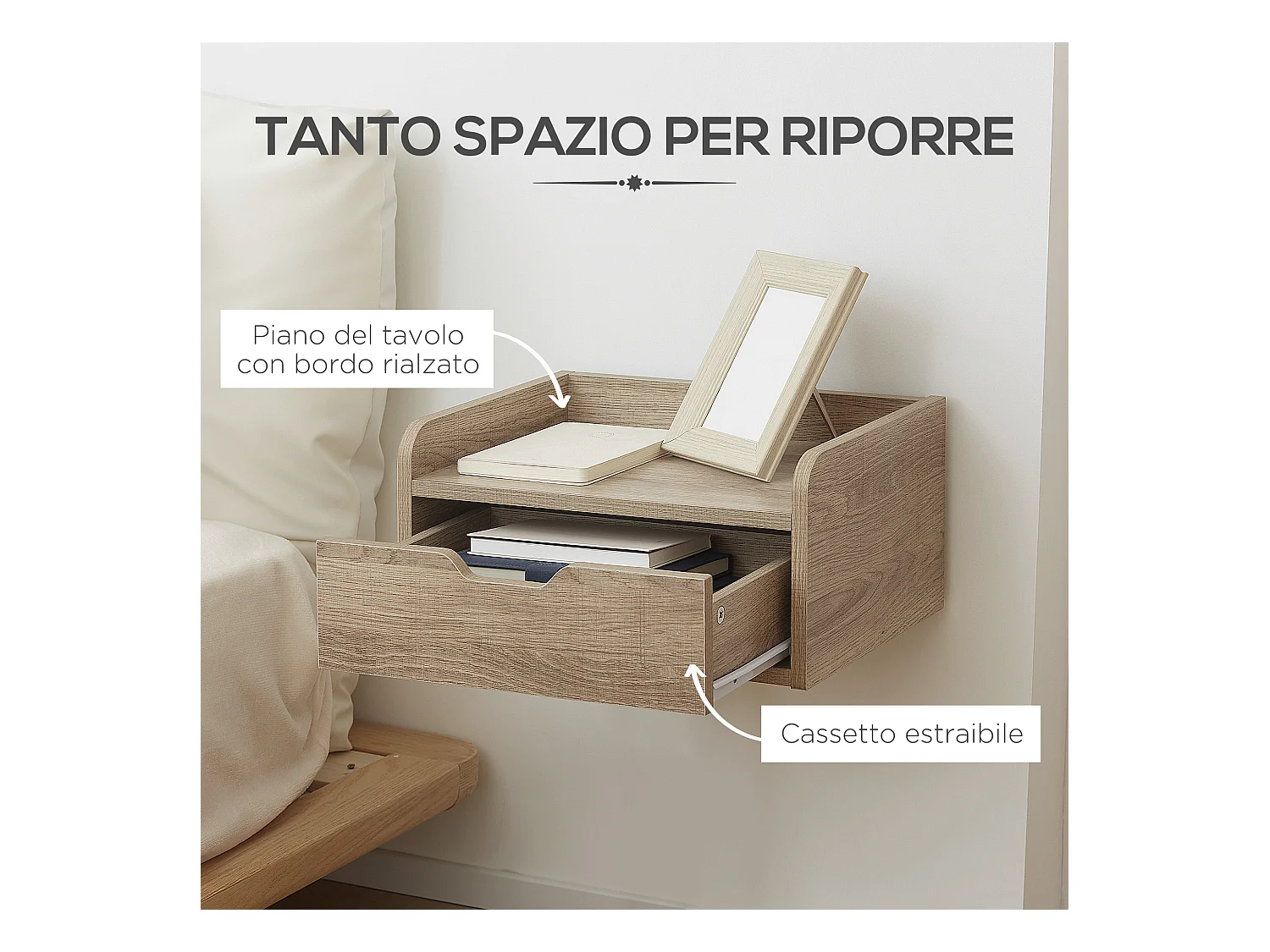 Comodini sospesi design a parete set 2 pezzi in truciolato