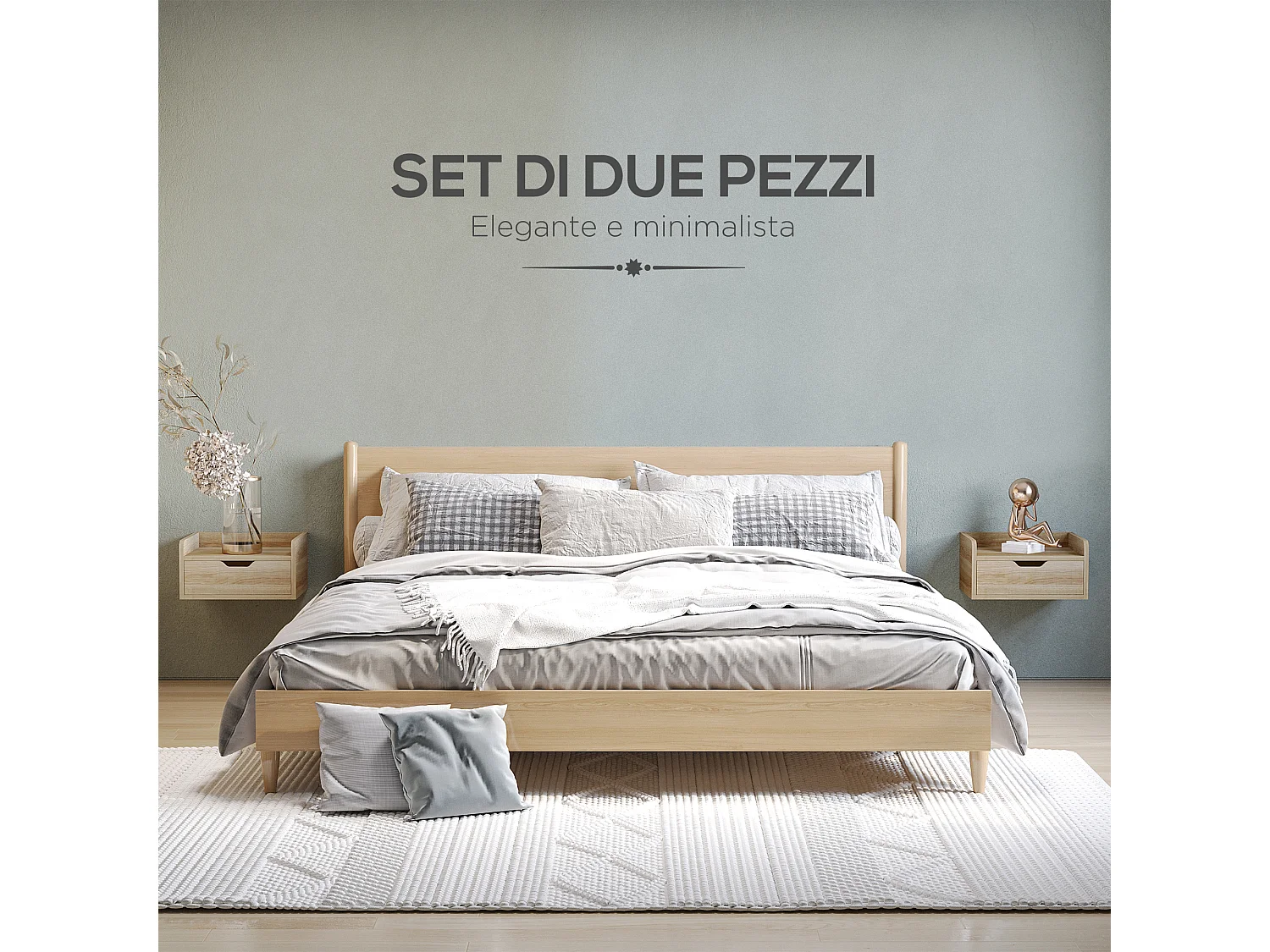 Comodini sospesi design a parete set 2 pezzi in truciolato