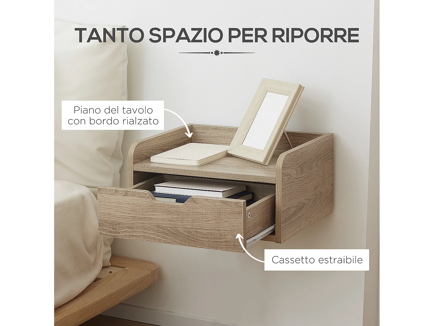 Comodini sospesi design a parete set 2 pezzi in truciolato