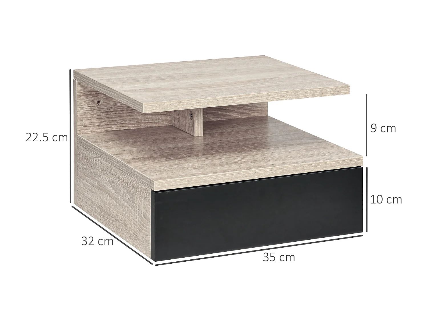 Set 2 comodini sospesi moderni con cassetto in legno rovere e nero