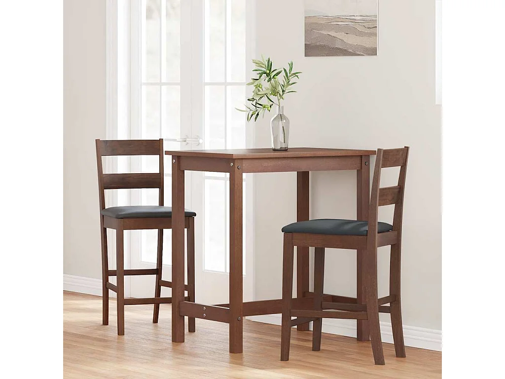 Taburetes de bar con cojines 2 uds madera maciza marrón caucho