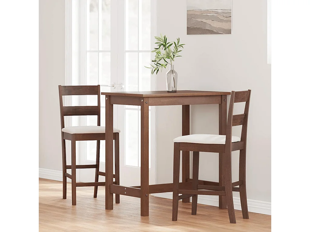 Taburetes de bar con cojines 2 uds madera maciza marrón caucho