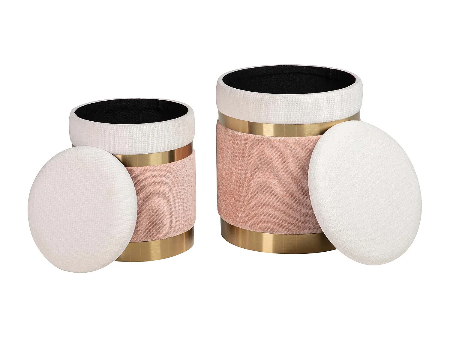 Set 2 Puffs Velvet 36x36x44 31x31x38 Cm