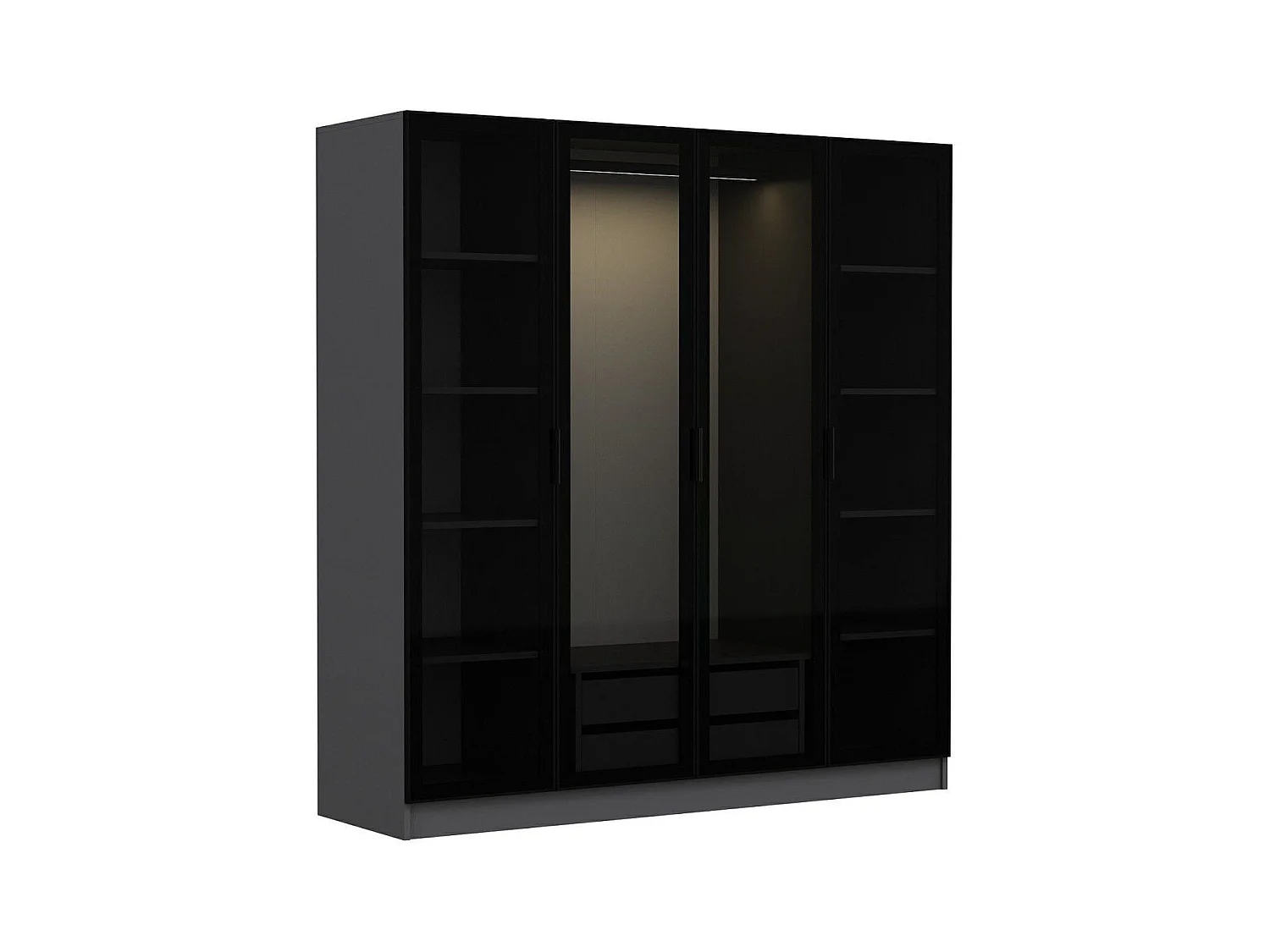 Armario Kailua S105, Negro|Antracita, 210x180x52cm, Puertas de armario: Con bisagras