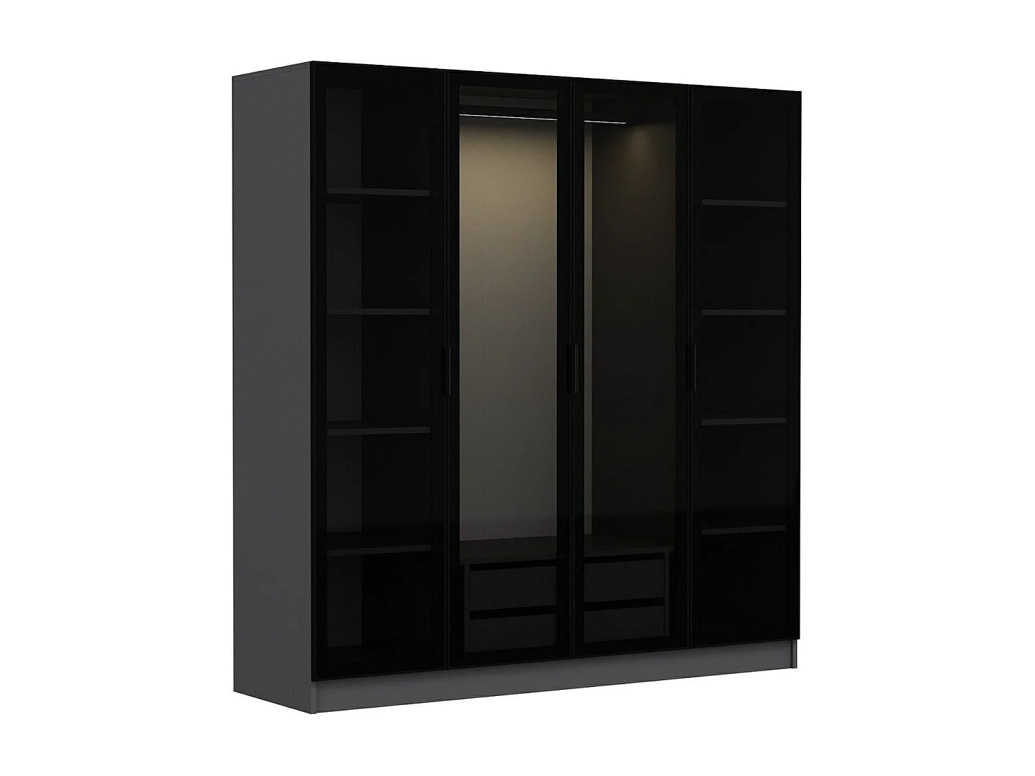 Dressing 4 portes Verre fumé Noir Antipaxos L180xH210cm 1 tringle et 2 tiroirs Anthracite