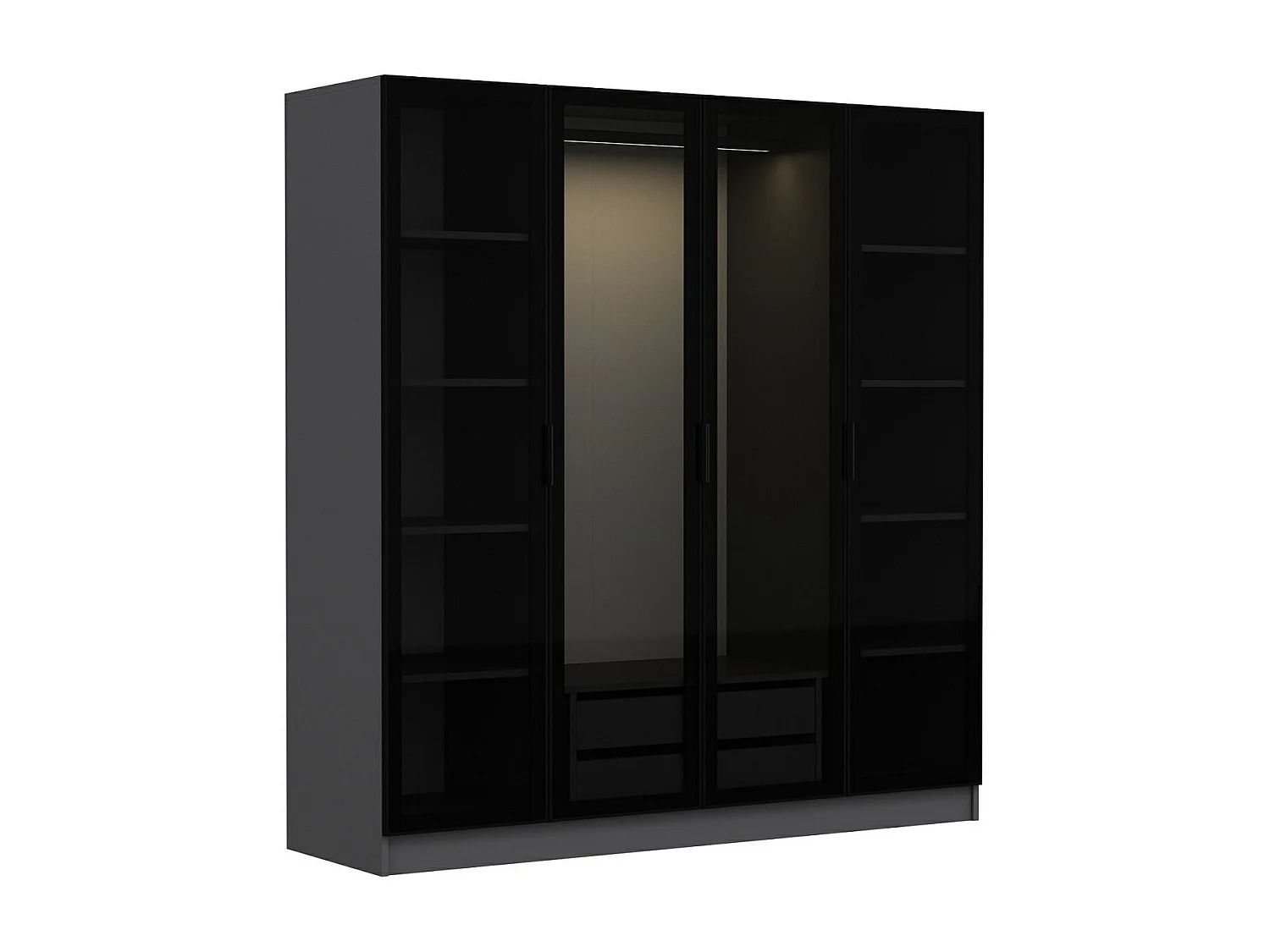 Dressing 4 portes Verre fumé Noir Antipaxos L180xH210cm 1 tringle et 2 tiroirs Anthracite