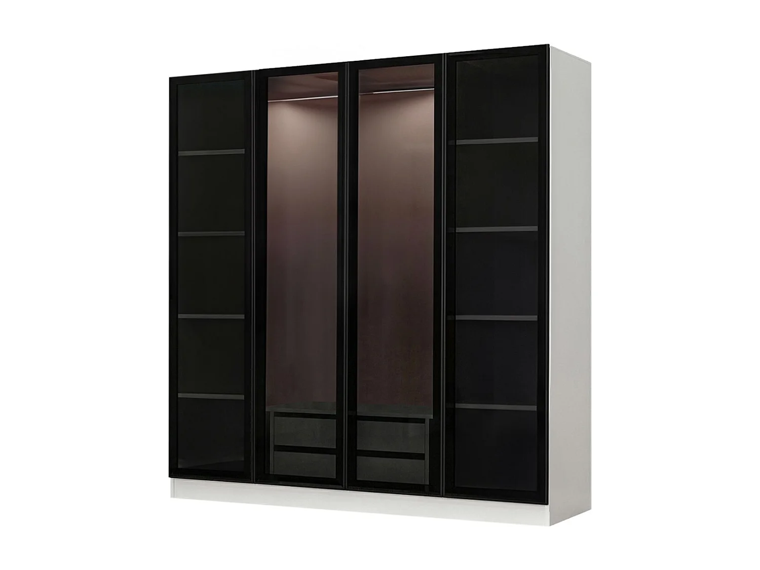 Guardaroba Kailua S105, Nero|Bianco, 210x180x52cm, Porte guardaroba: Con cerniere