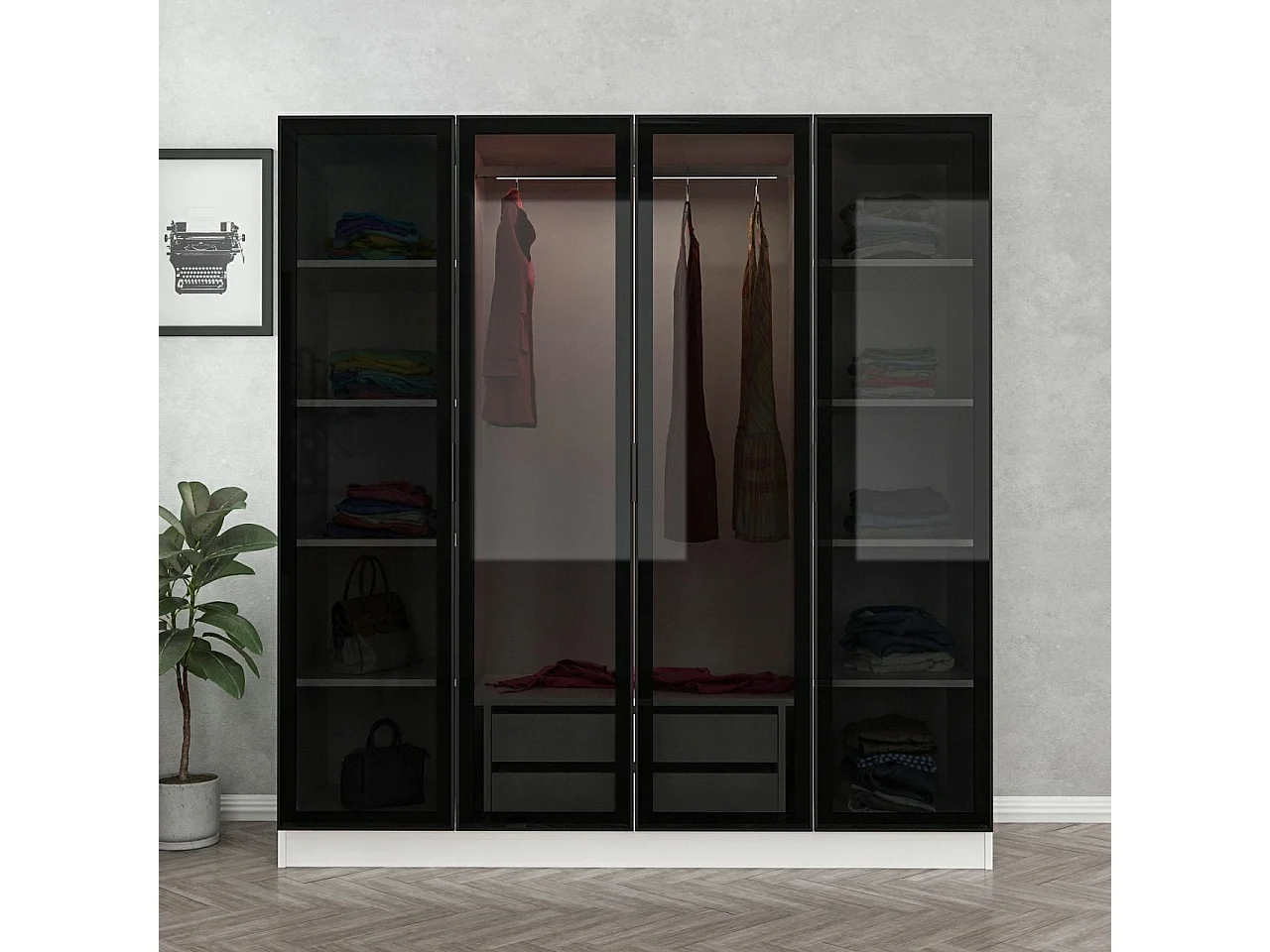 Armario Kale-6635 blanco negro 180x210x52 cm