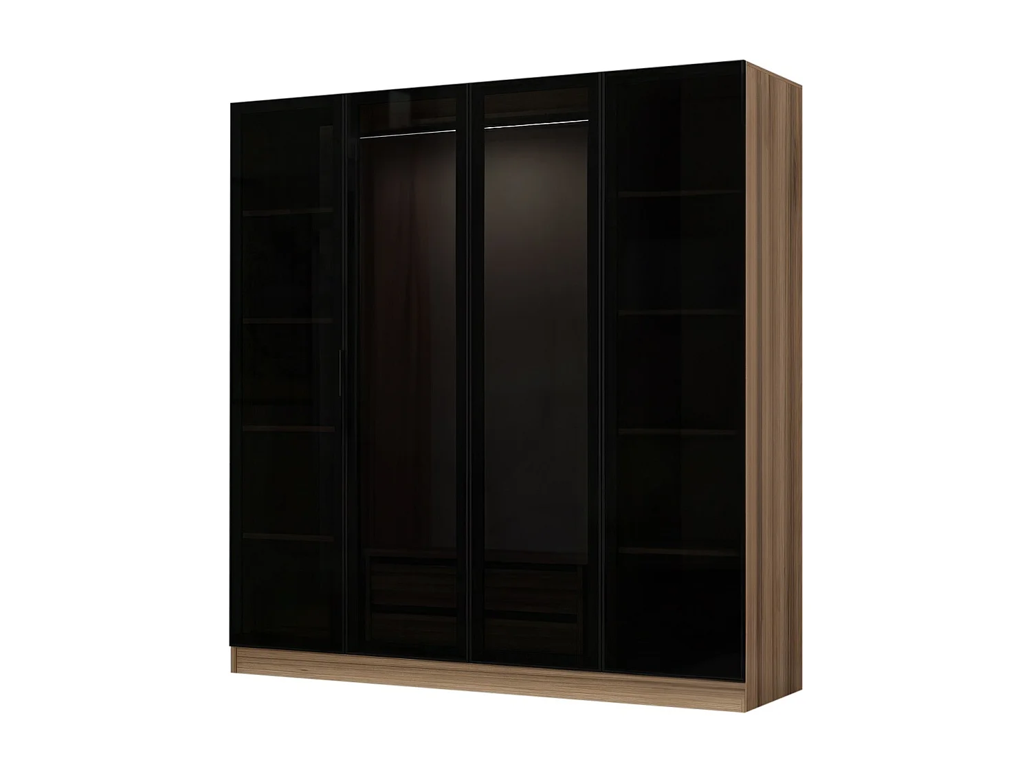 Guardaroba Kailua S105, Quercia|Nero, 210x180x52cm, Porte guardaroba: Con cerniere
