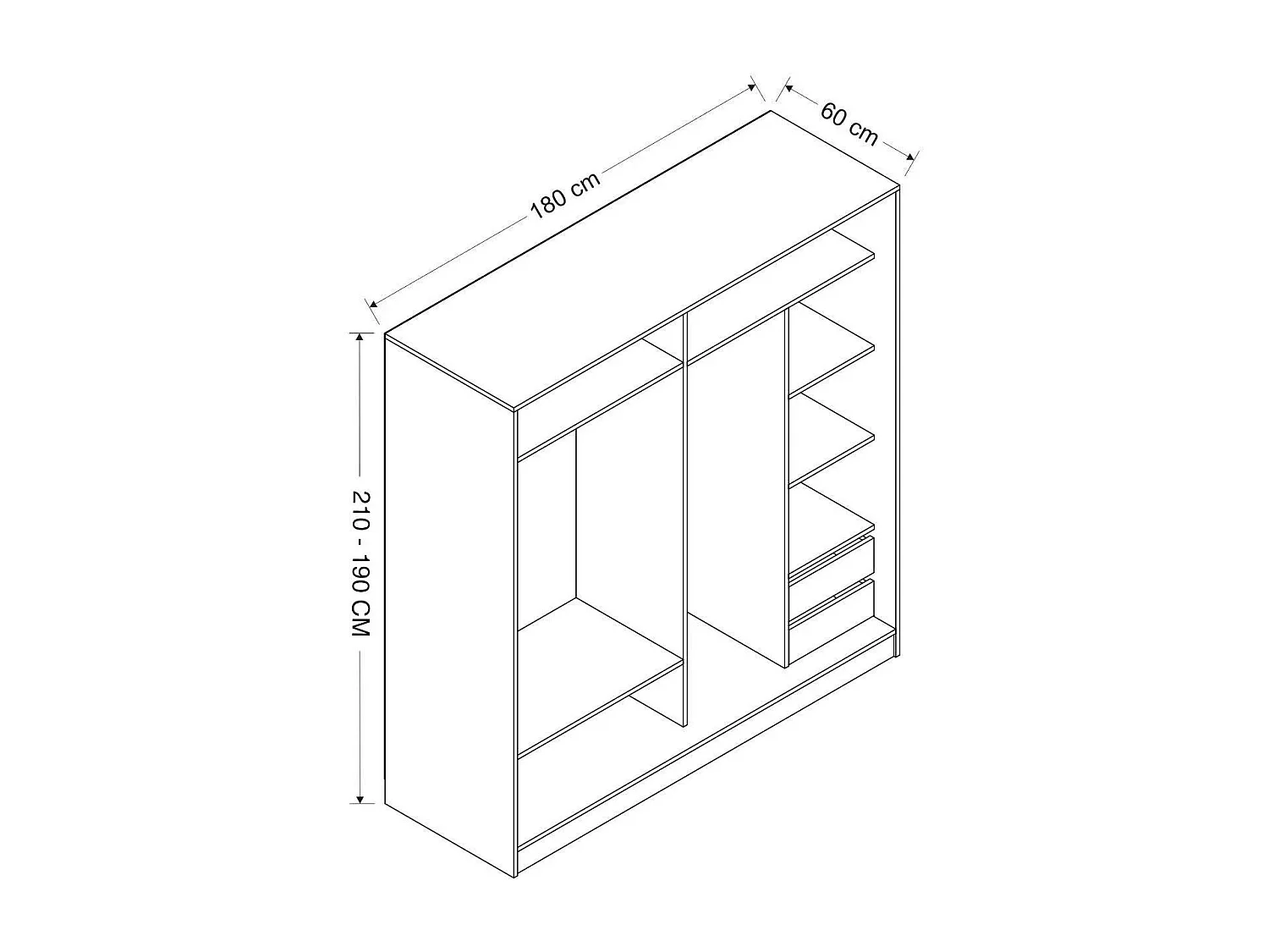 Guardaroba Kailua T102, Quercia|Antracite, 190x180x60cm, Porte guardaroba: Scorrevole