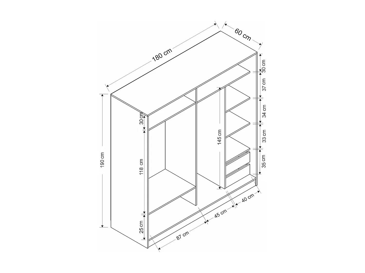 Dressing Carina Bois clair L180xH190cm avec 2 portes coulissantes Anthracite