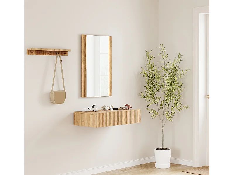 Meuble d'entrée pour Hall d'entrée Couloir en Coleur Chêne Alba 80x42x97cm Amira