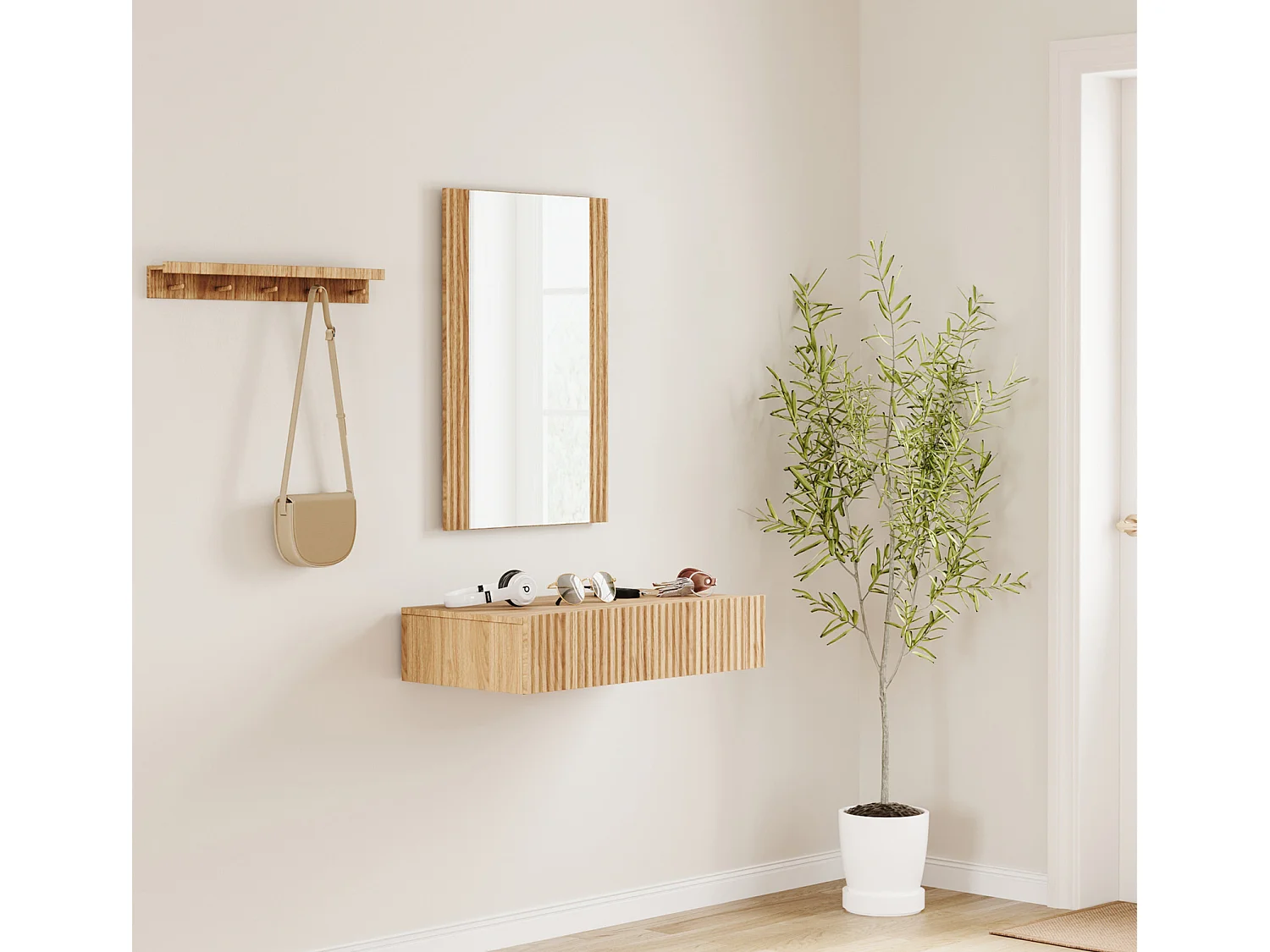 Meuble d'entrée pour Hall d'entrée Couloir en Coleur Chêne Alba 80x42x97cm Amira