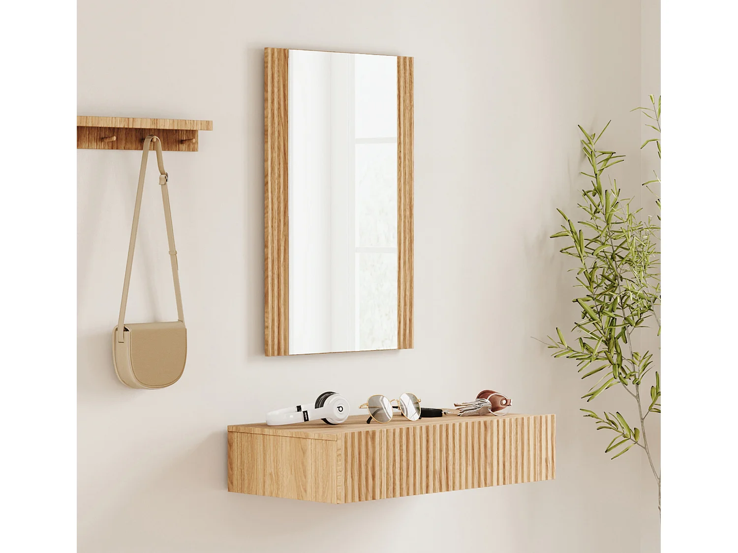 Meuble d'entrée pour Hall d'entrée Couloir en Coleur Chêne Alba 80x42x97cm Amira